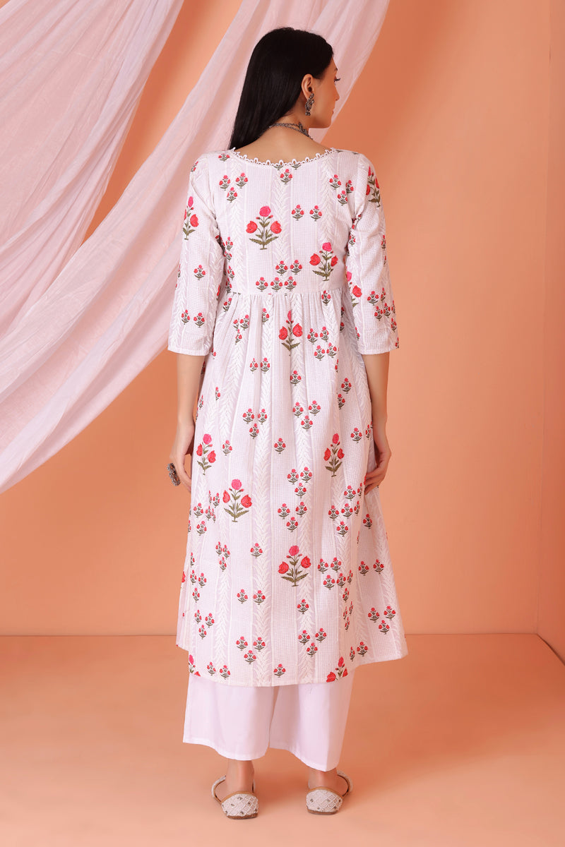 White Floral Embroidered Kurta Set