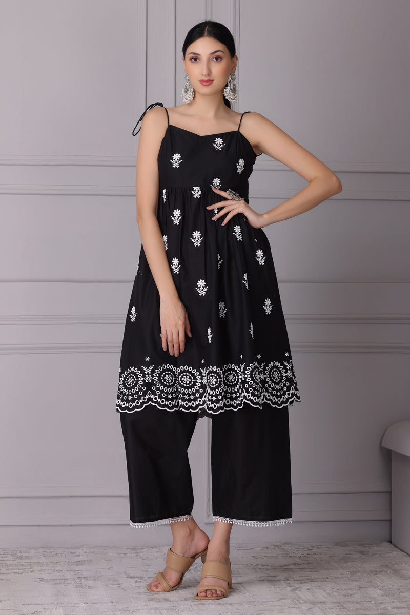 Black Chand Halter Embroidered Kurta