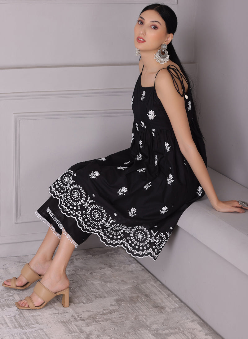 Black Chand Halter Embroidered Kurta