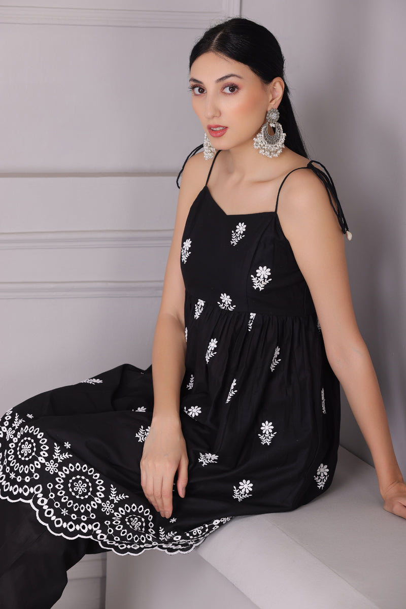 Black Chand Halter Embroidered Kurta