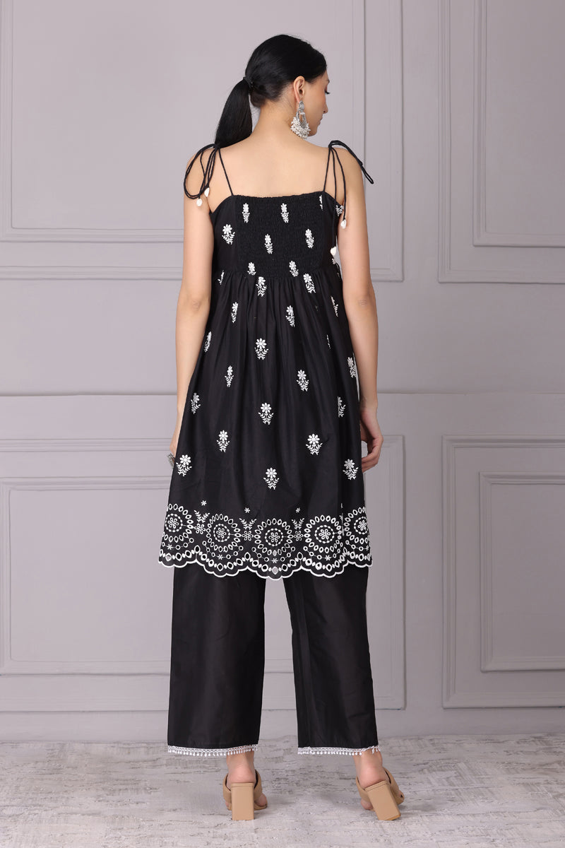 Black Chand Halter Embroidered Kurta