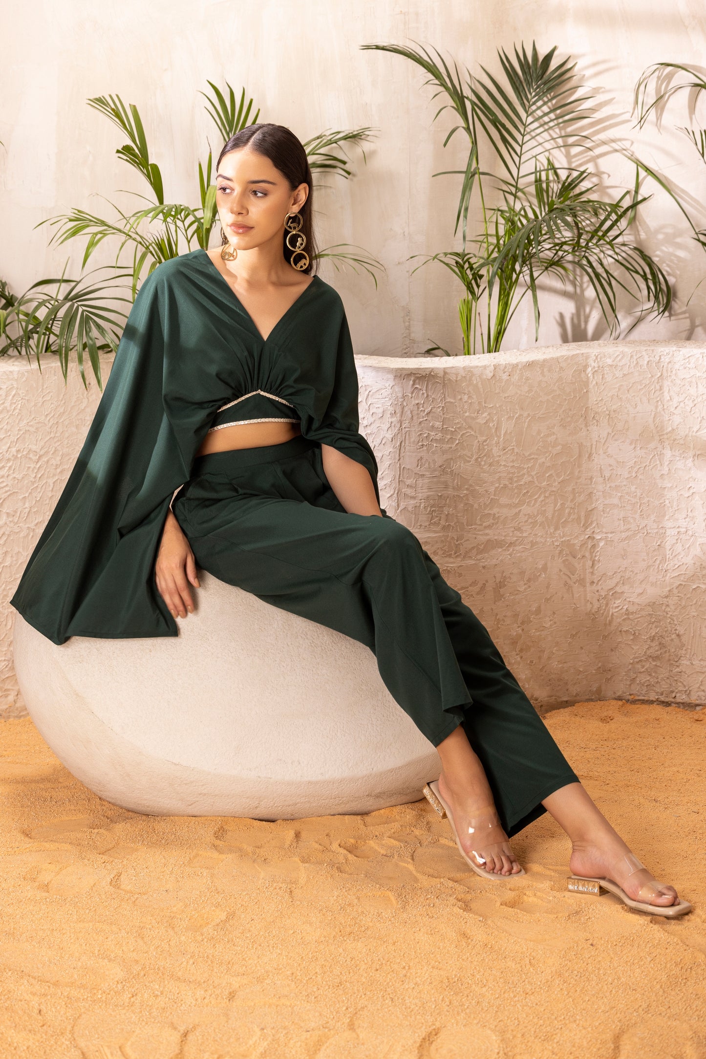 DEEP GREEN CROP TOP AND PANT CO-ORD SET