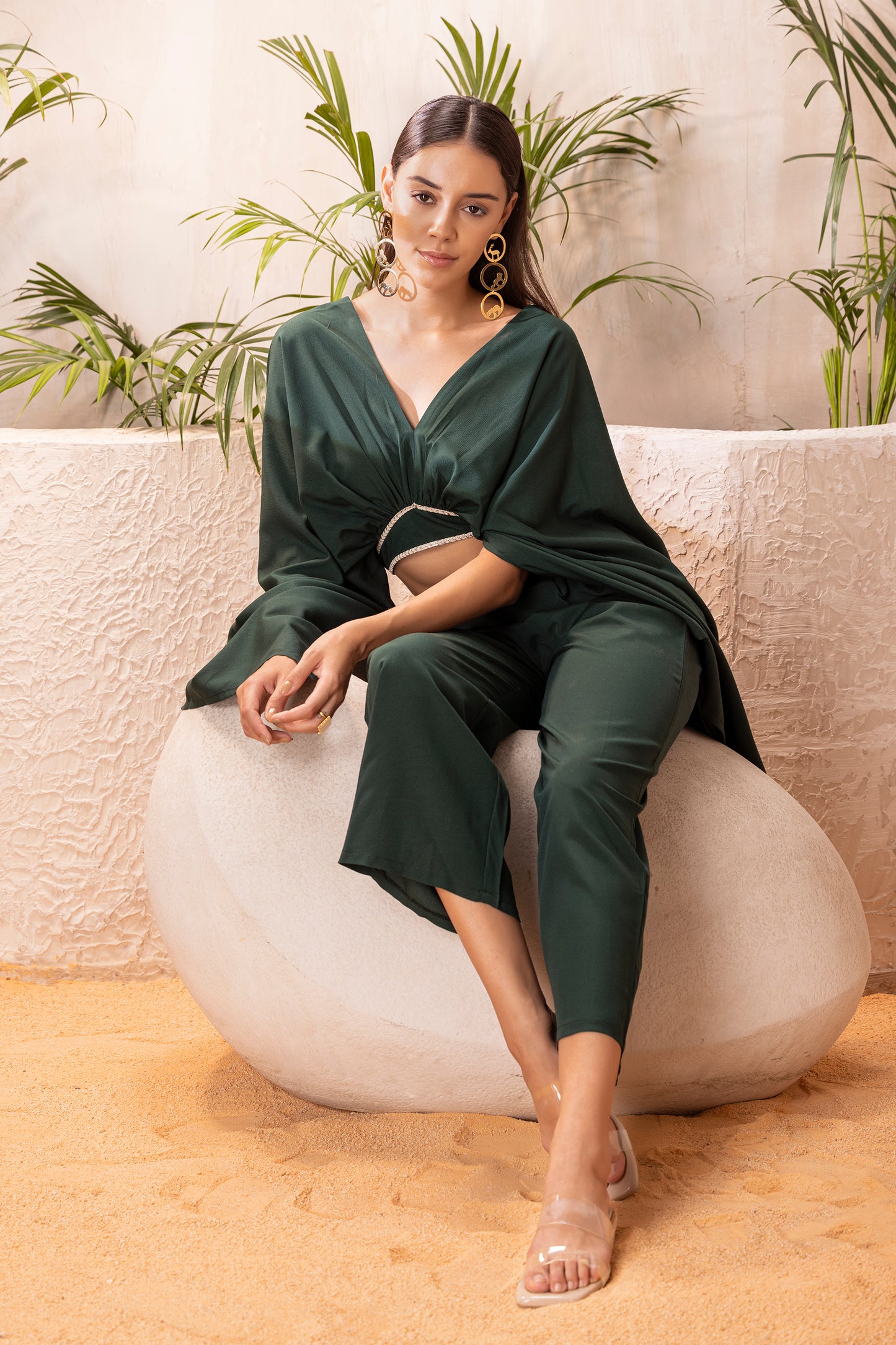 DEEP GREEN CROP TOP AND PANT CO-ORD SET