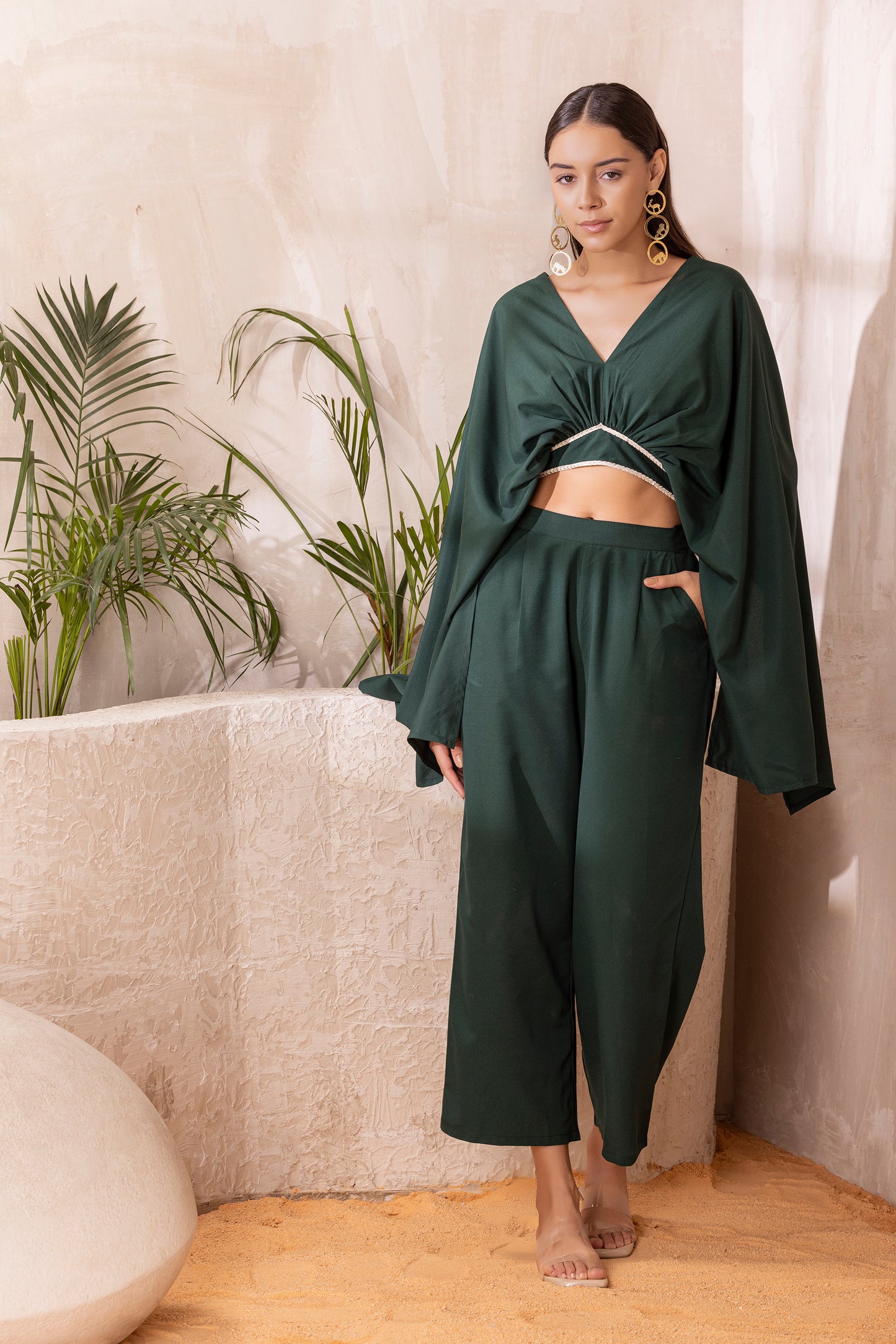 DEEP GREEN CROP TOP AND PANT CO-ORD SET
