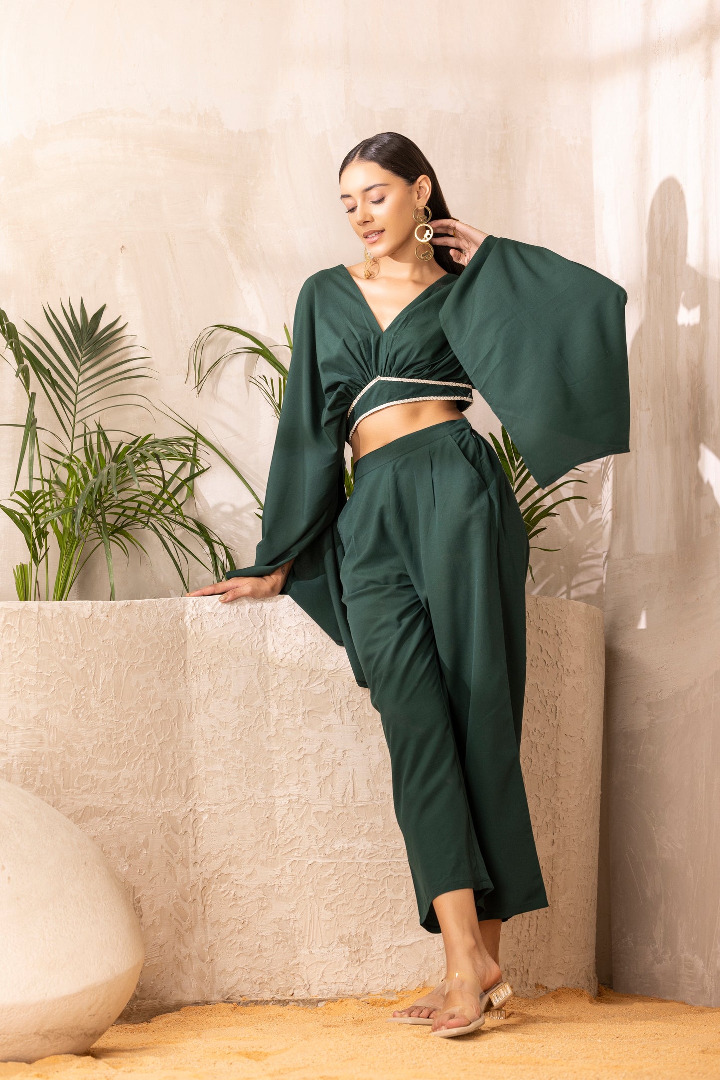 DEEP GREEN CROP TOP AND PANT CO-ORD SET