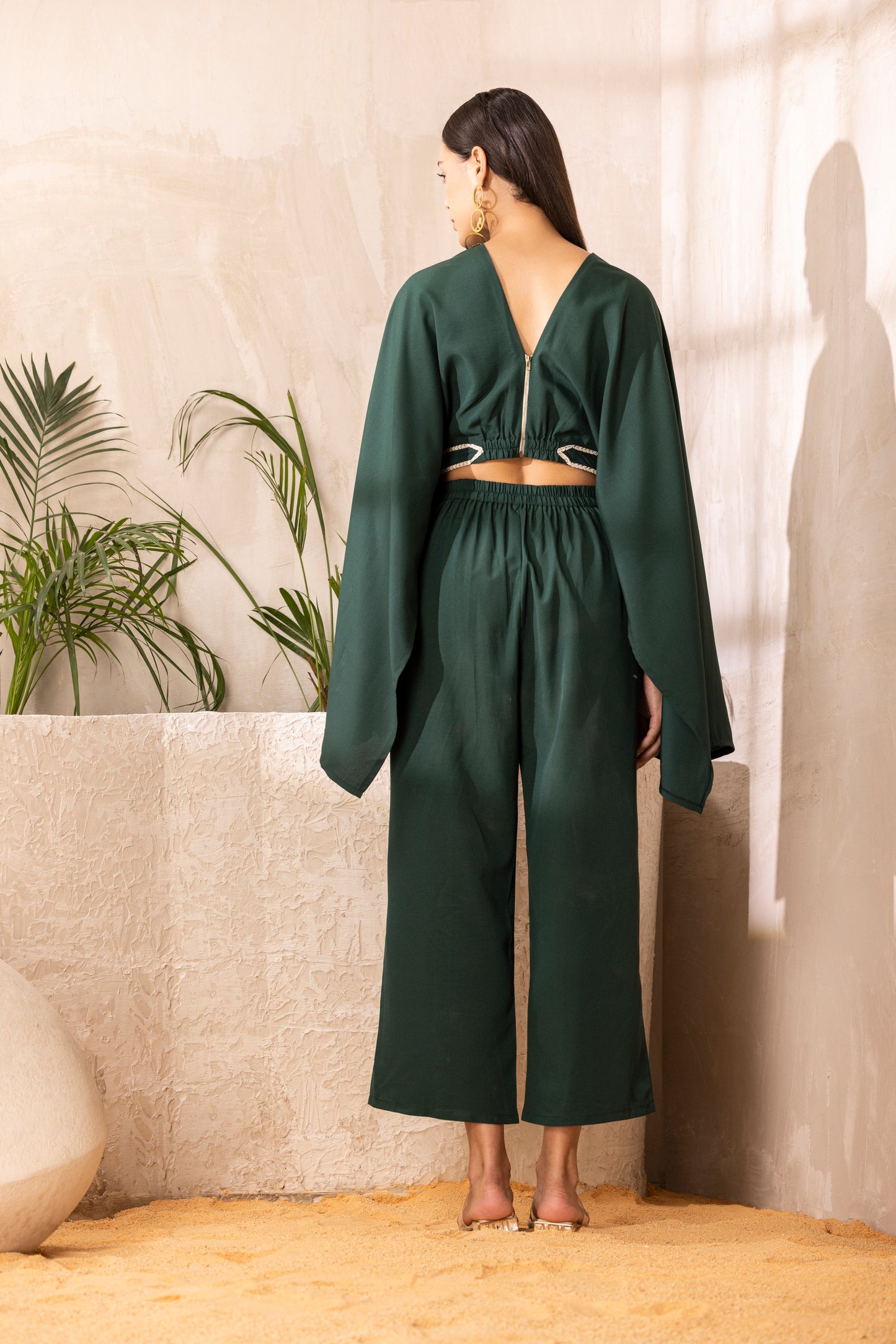 DEEP GREEN CROP TOP AND PANT CO-ORD SET
