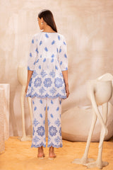 White and Blue embroidered kurta set