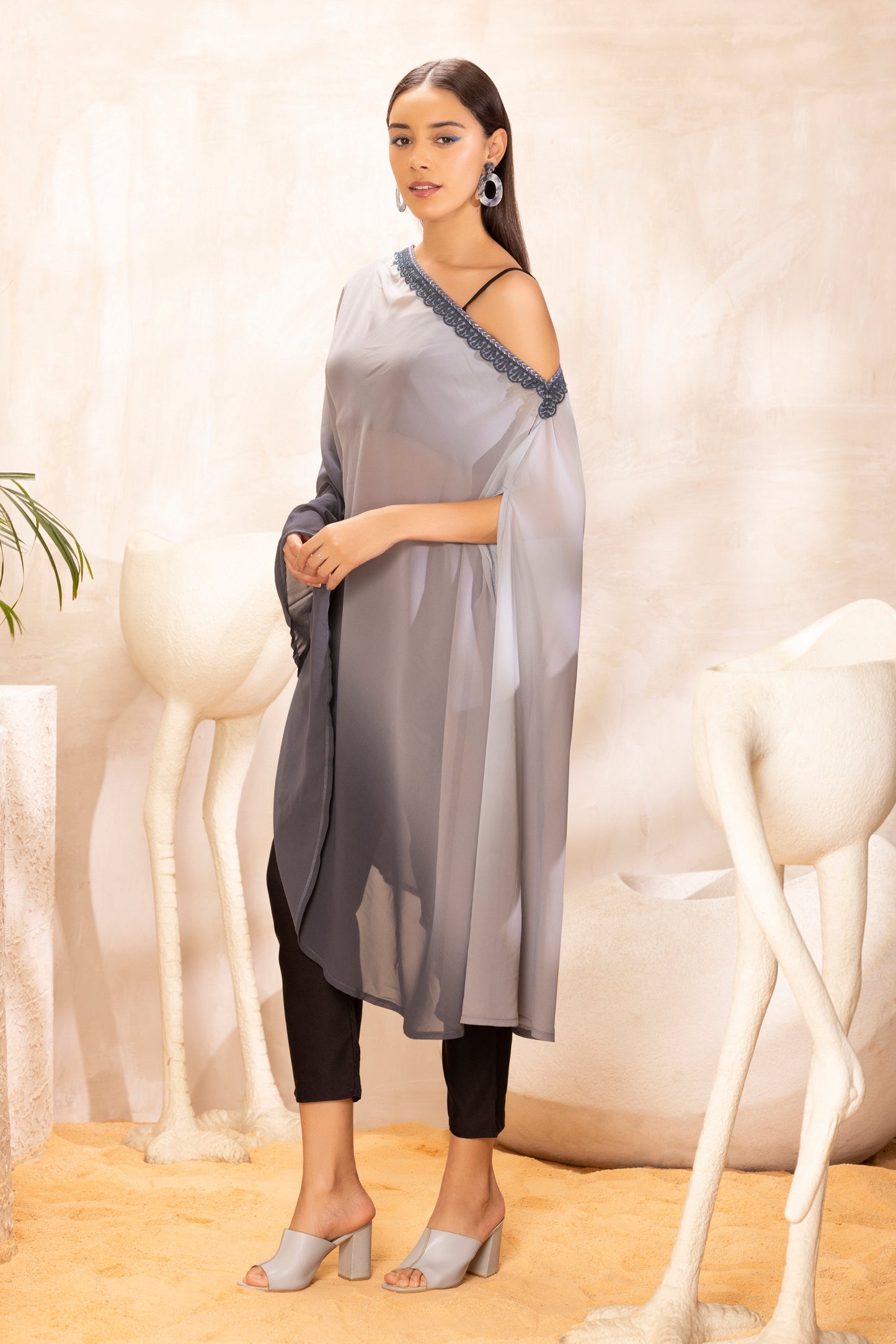 Grey Ombre Kaftan Set