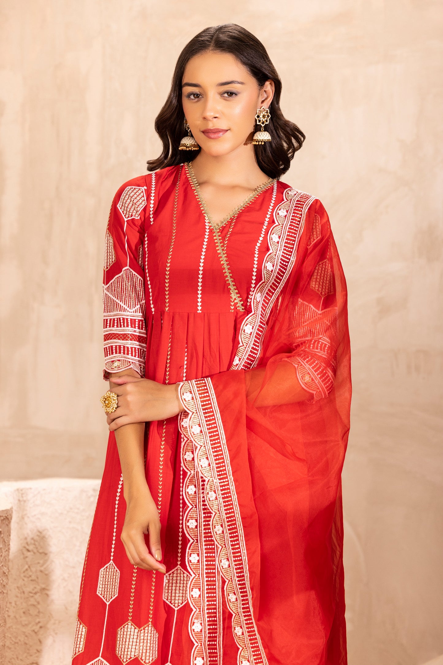 RED Crystal Suit SET WITH ORGANZA DUPATTA
