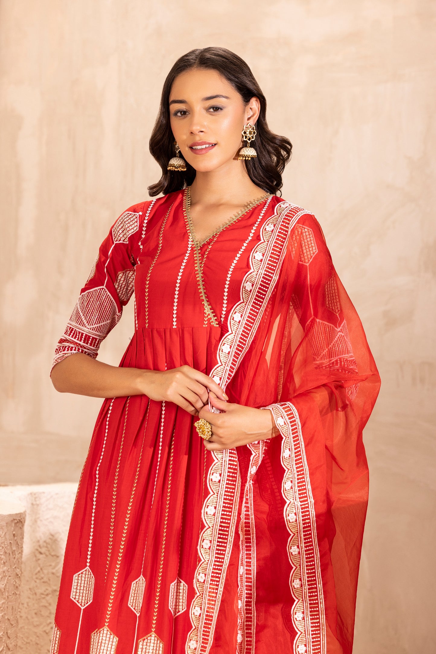RED Crystal Suit SET WITH ORGANZA DUPATTA