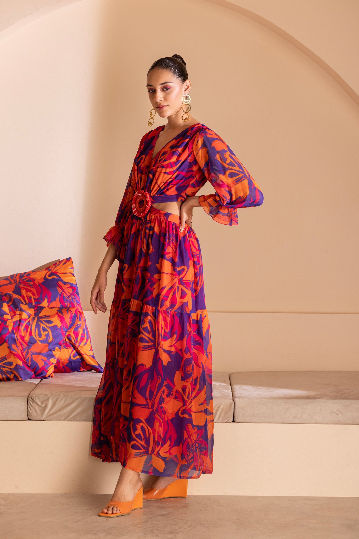 Color-Pop Cutout Printed maxi dress