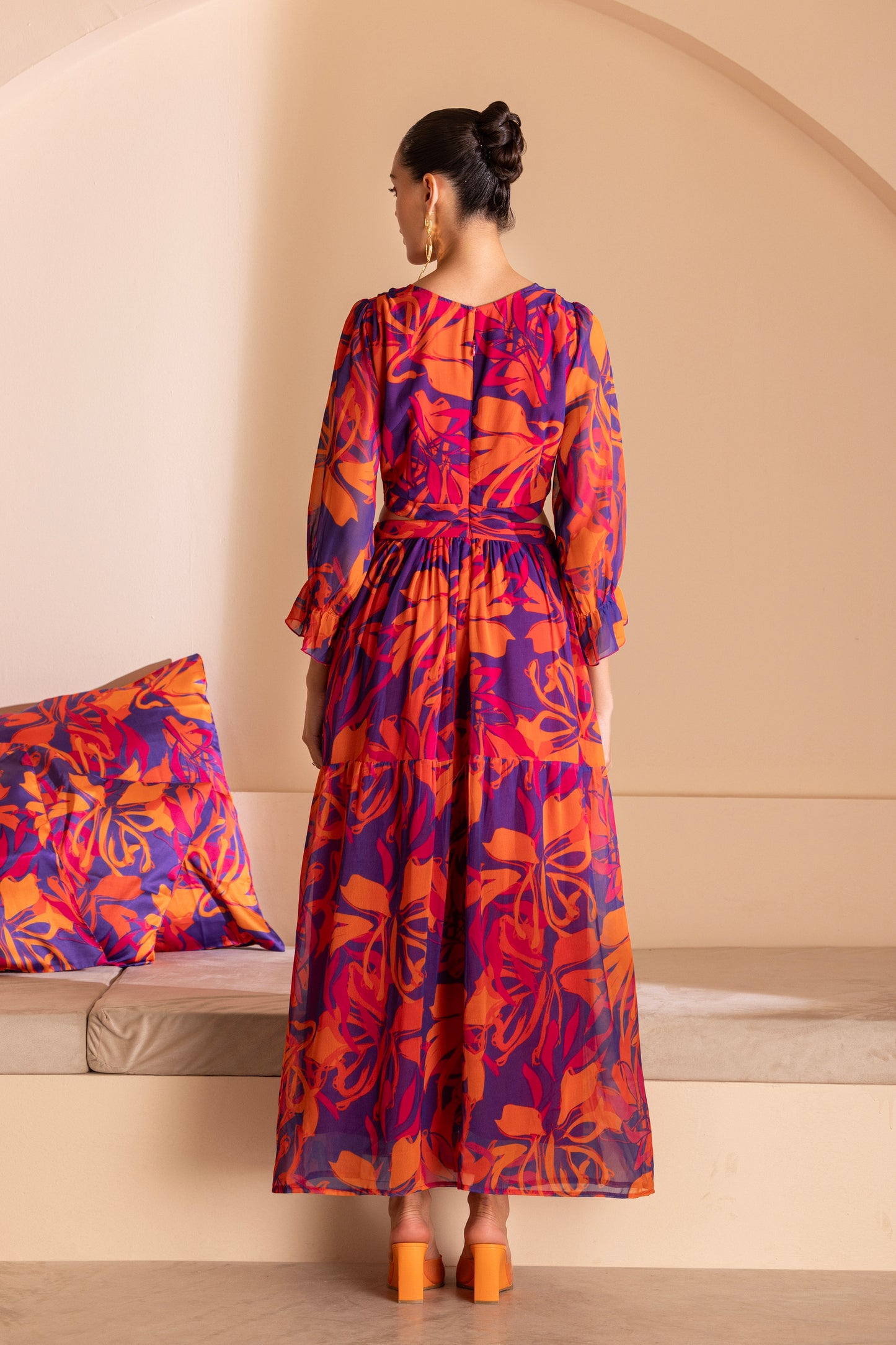 Color-Pop Cutout Printed maxi dress