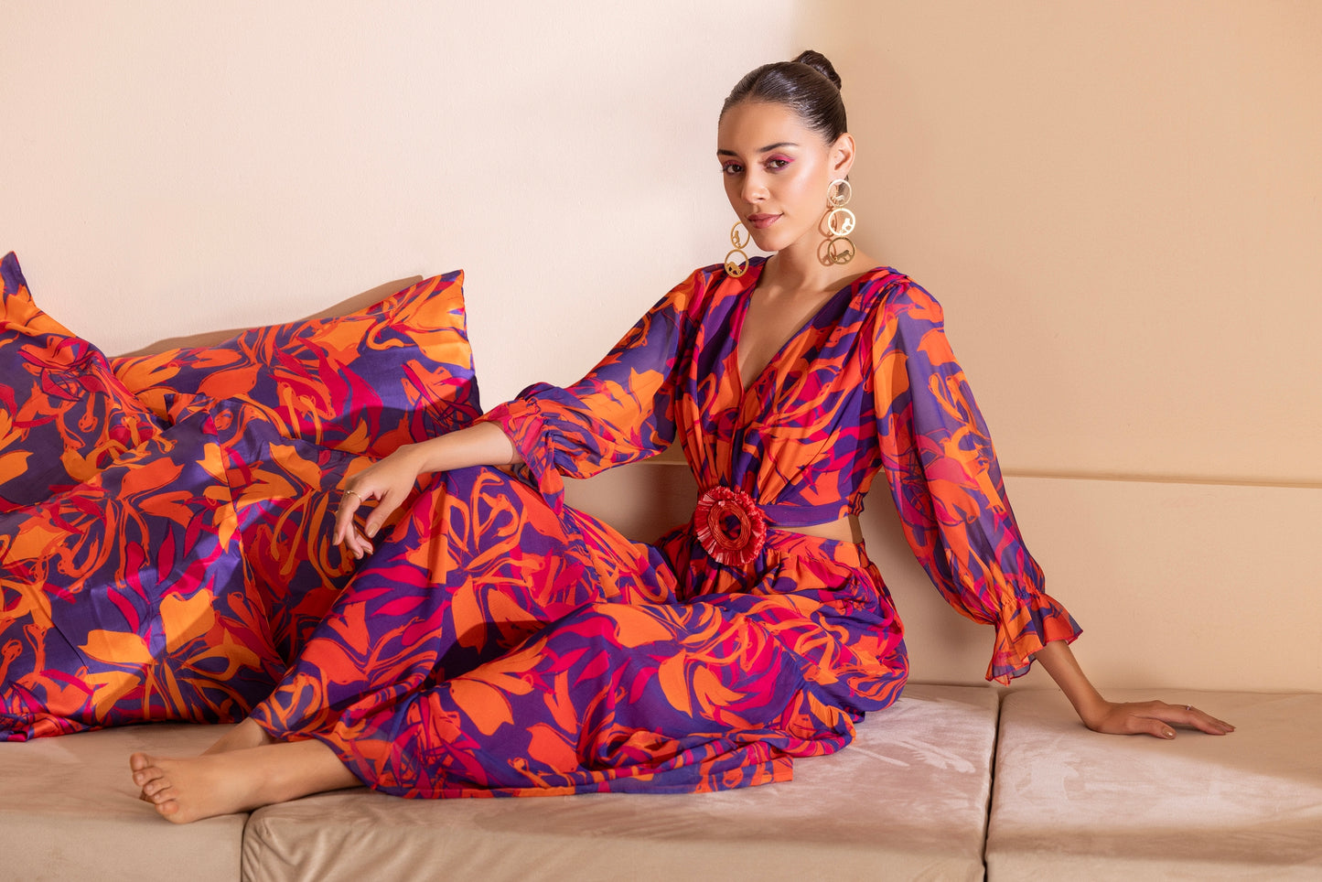 Color-Pop Cutout Printed maxi dress