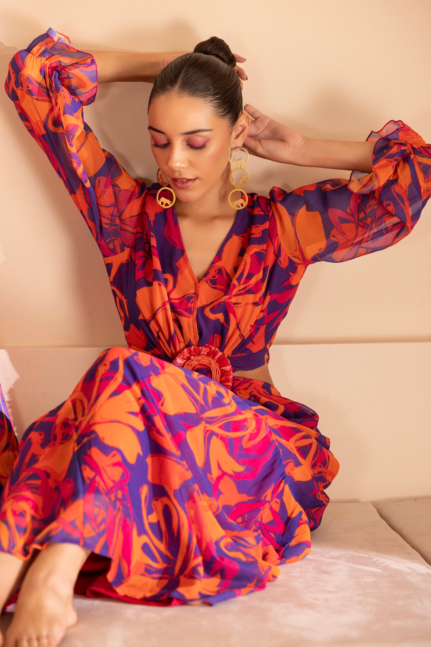 Color-Pop Cutout Printed maxi dress