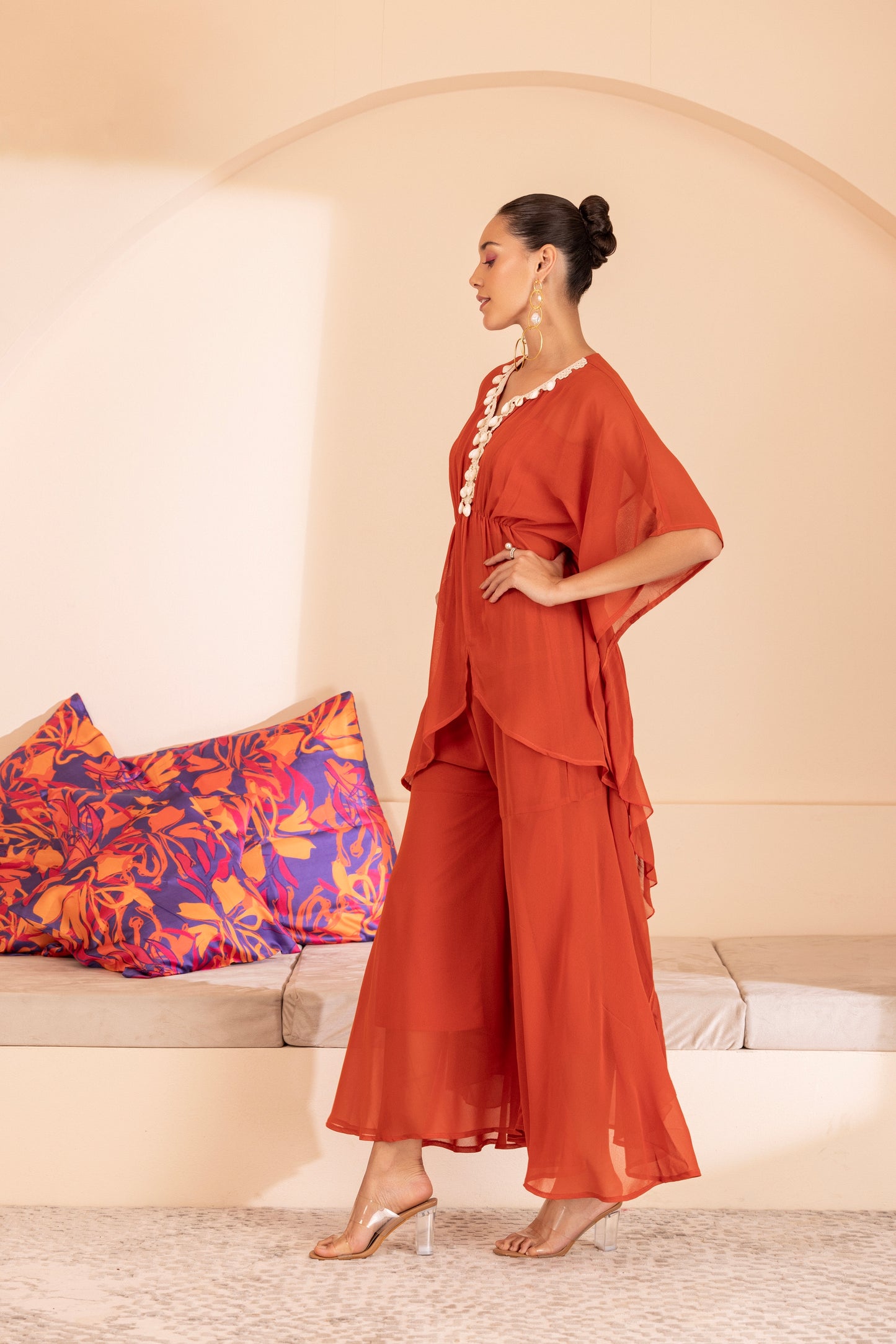 RUST SHELL EMBELISHED KAFTAN ENSEMBLE