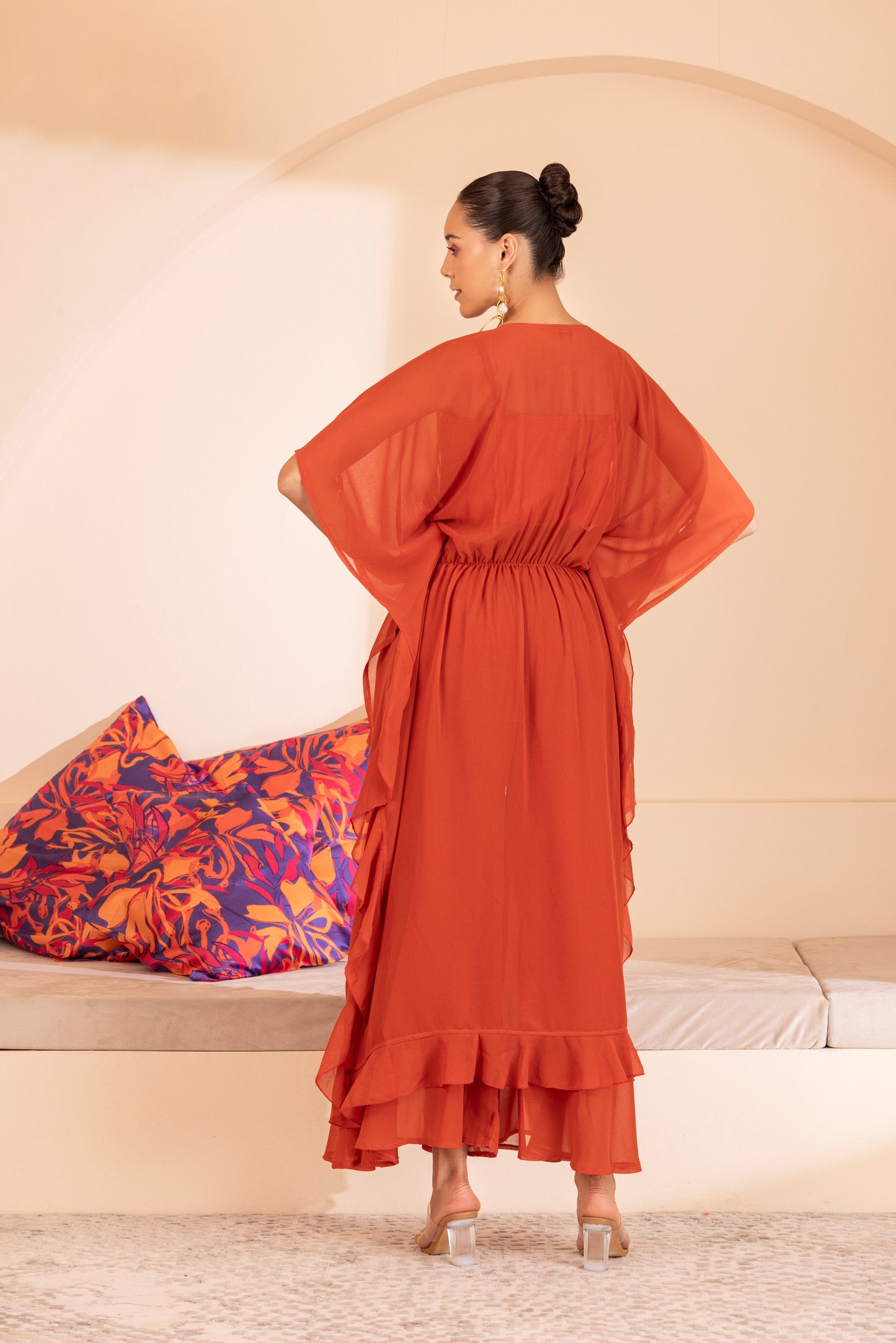 RUST SHELL EMBELISHED KAFTAN ENSEMBLE