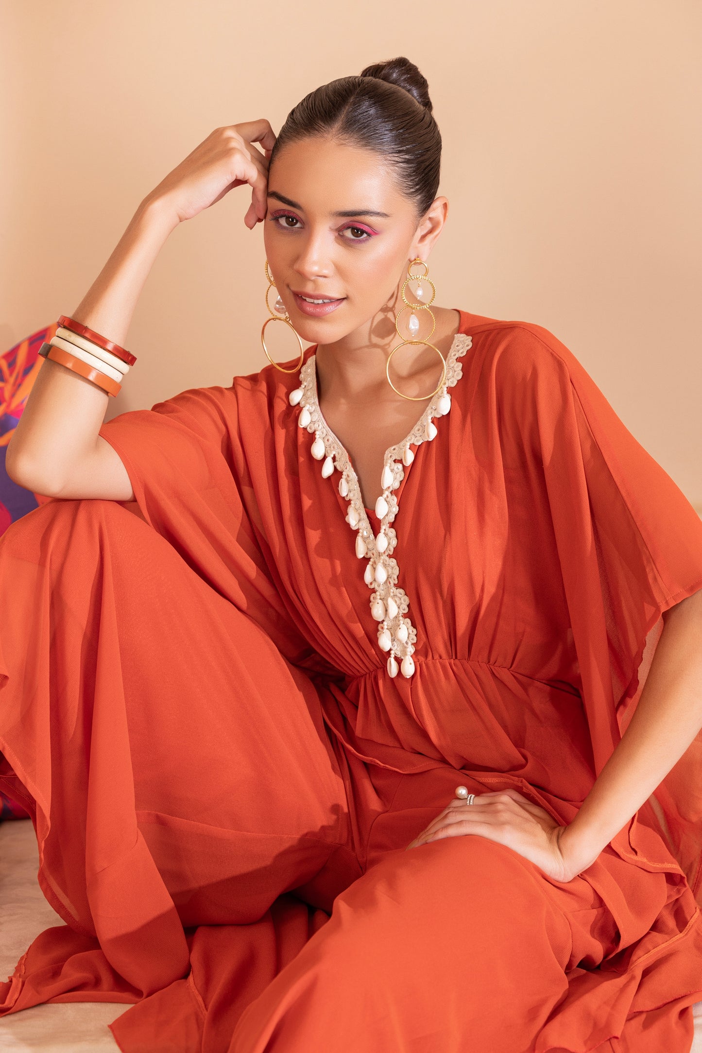 RUST SHELL EMBELISHED KAFTAN ENSEMBLE