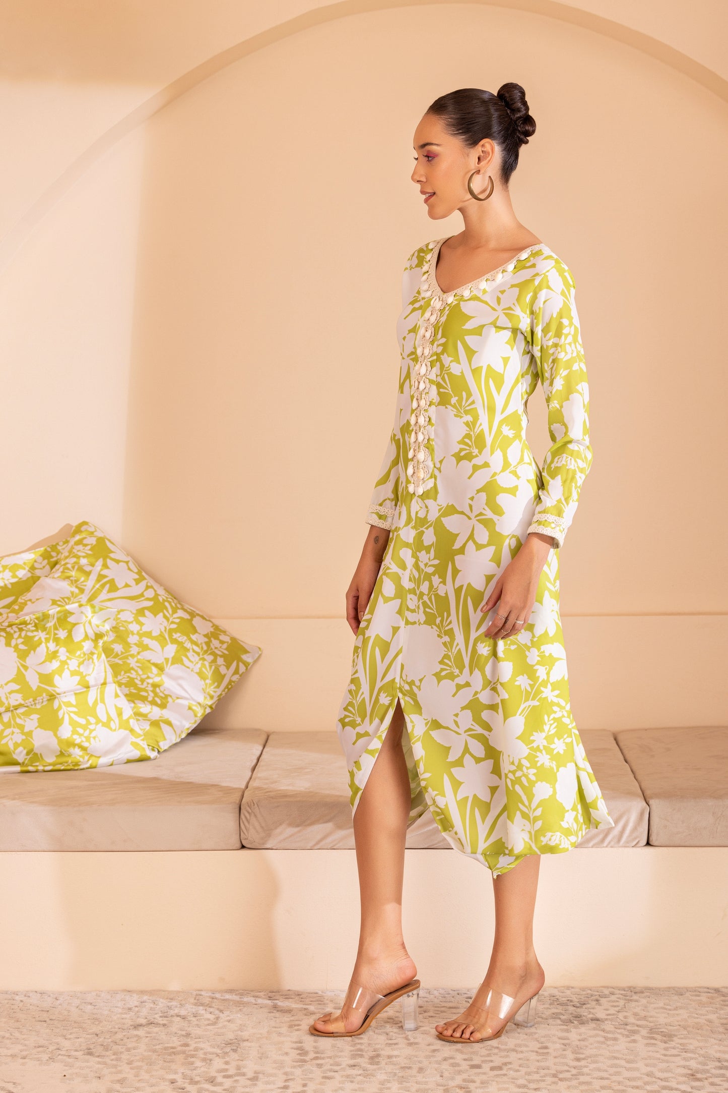 Lime Floral Printed Tunic Dress