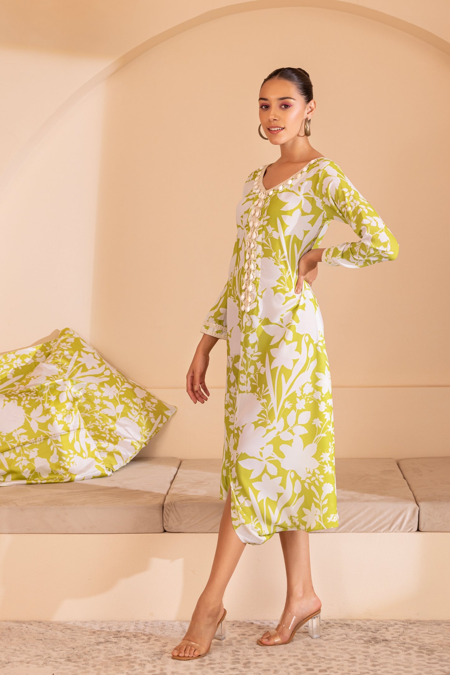 Lime Floral Printed Tunic Dress