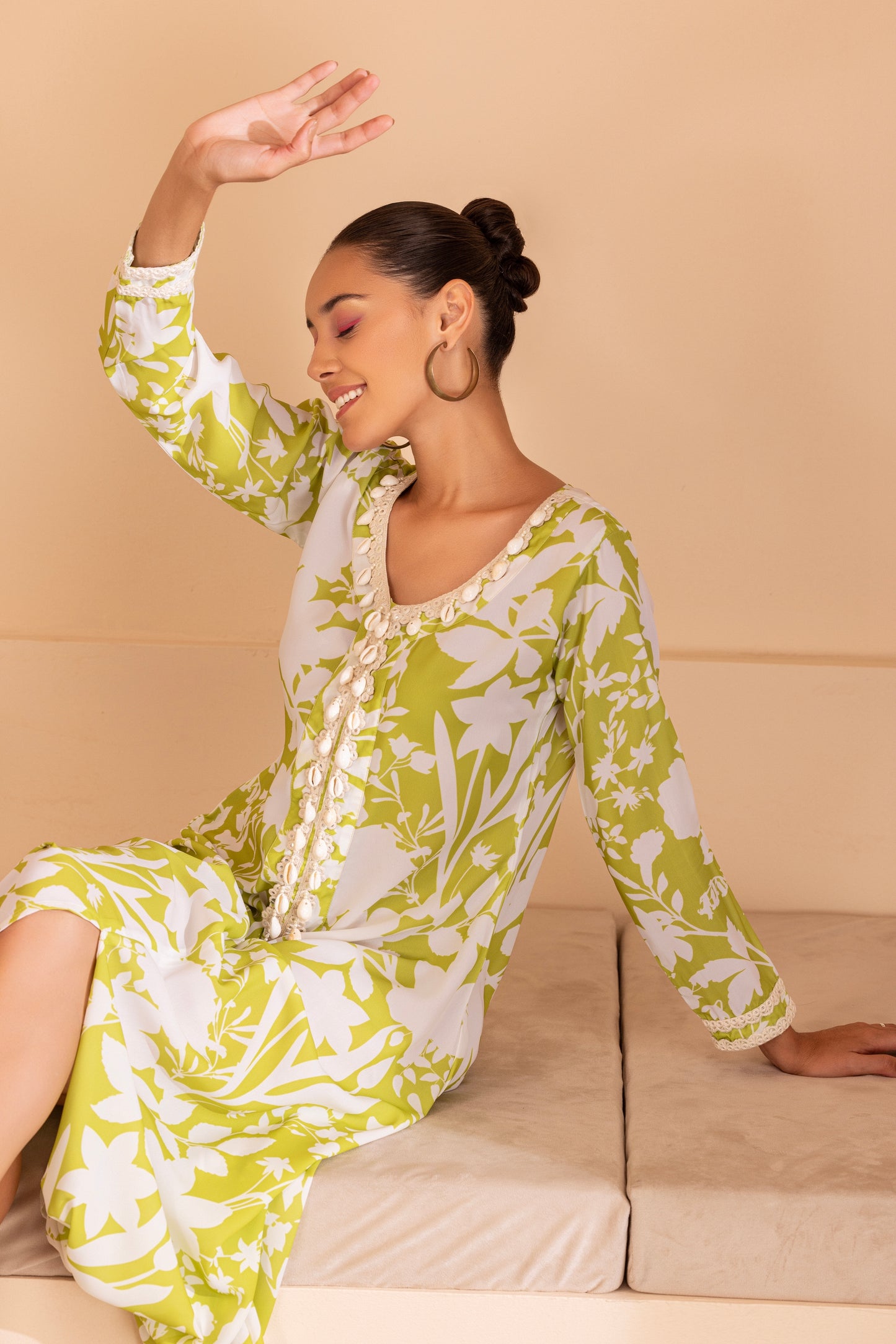 Lime Floral Printed Tunic Dress