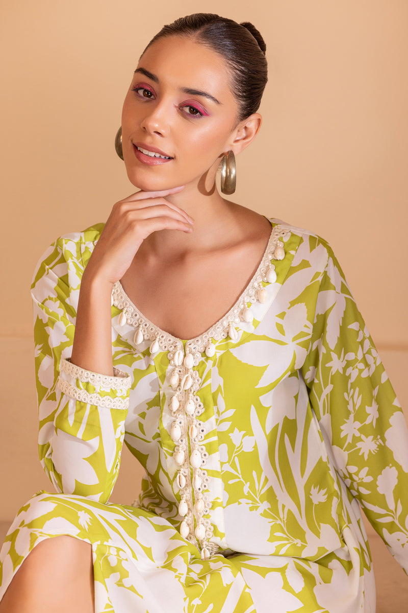 Lime Floral Printed Tunic Dress