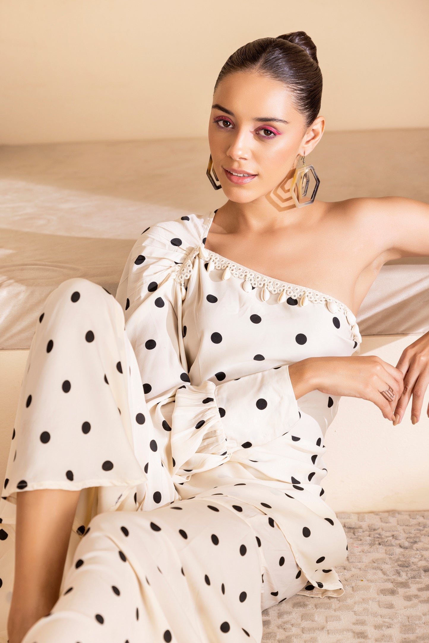 Cream Polka Dot Indie-Fusion Set