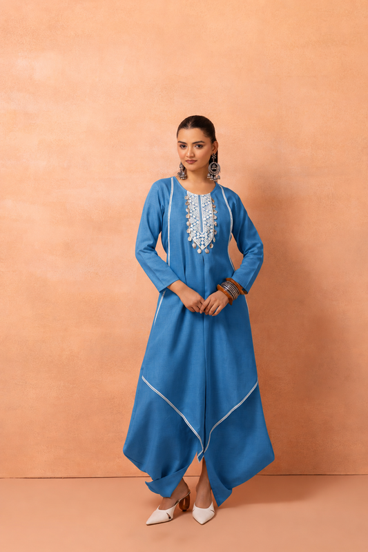 Quilt Blue Bohemian Long Jumpsuit Drape Dress
