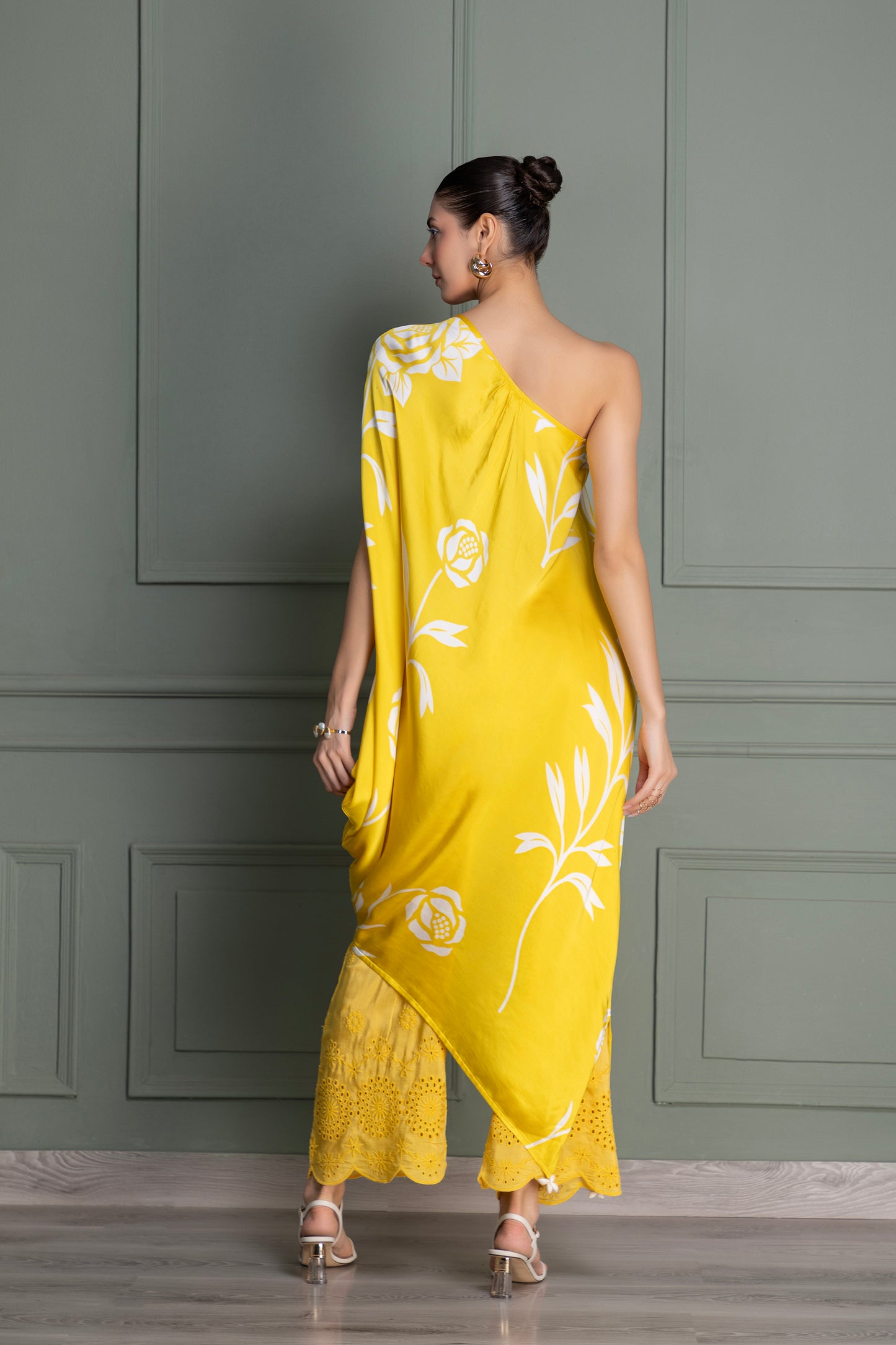 Yellow Drape Printed Indie-Fusion Set