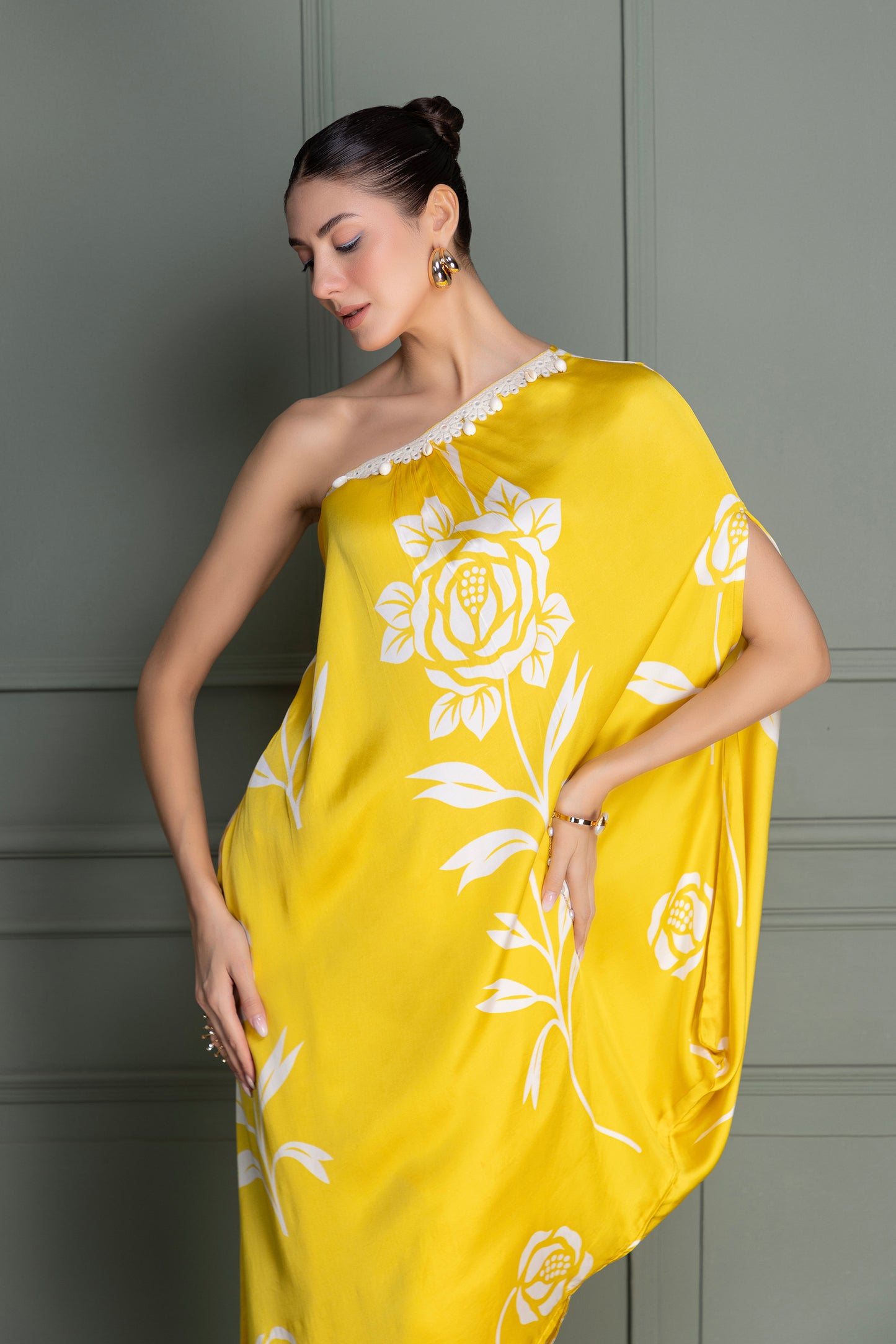 Yellow Drape Printed Indie-Fusion Set