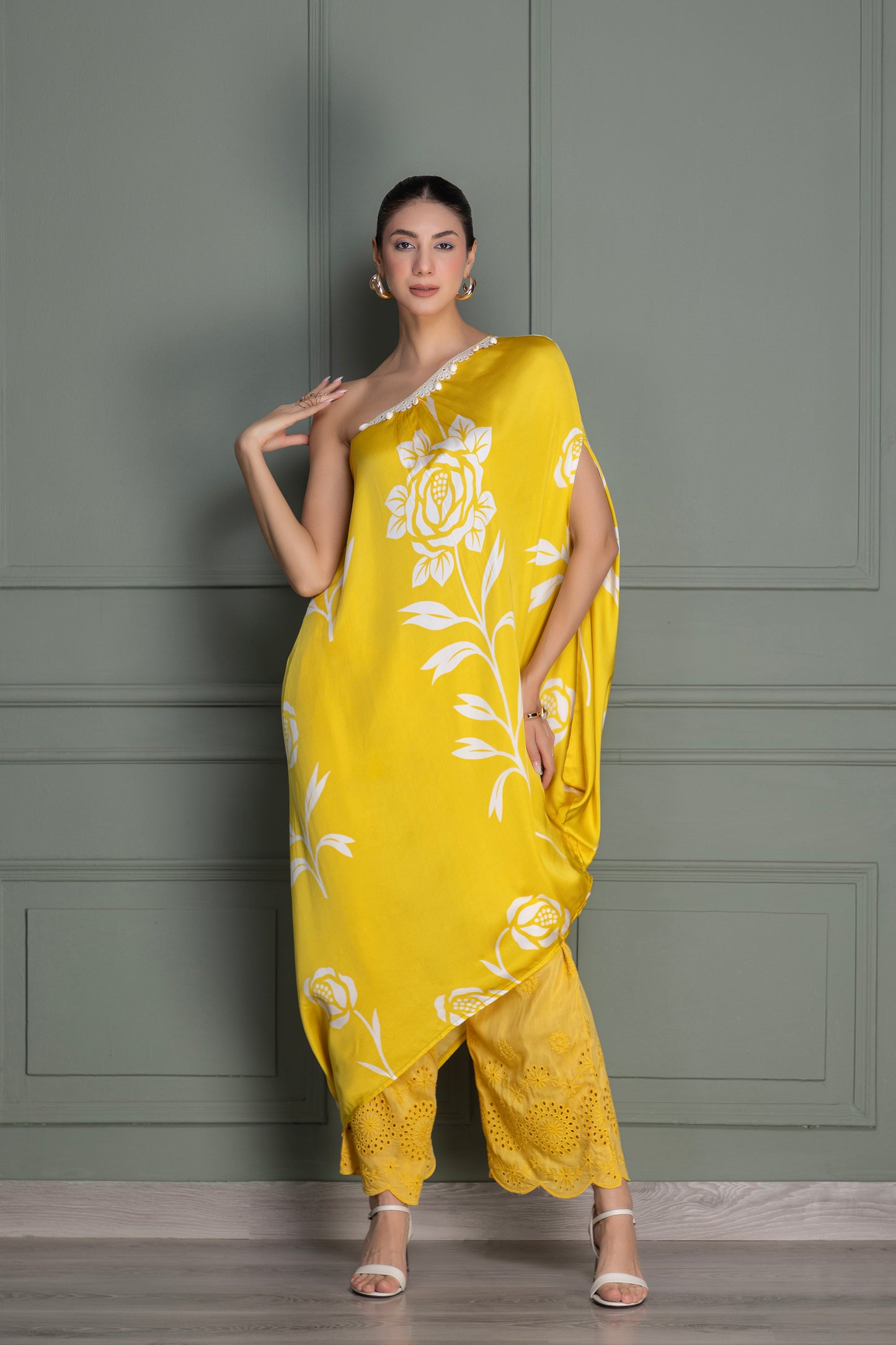 Yellow Drape Printed Indie-Fusion Set