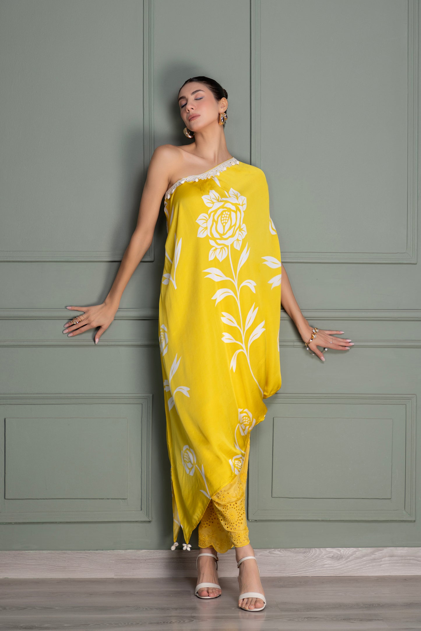 Yellow Drape Printed Indie-Fusion Set