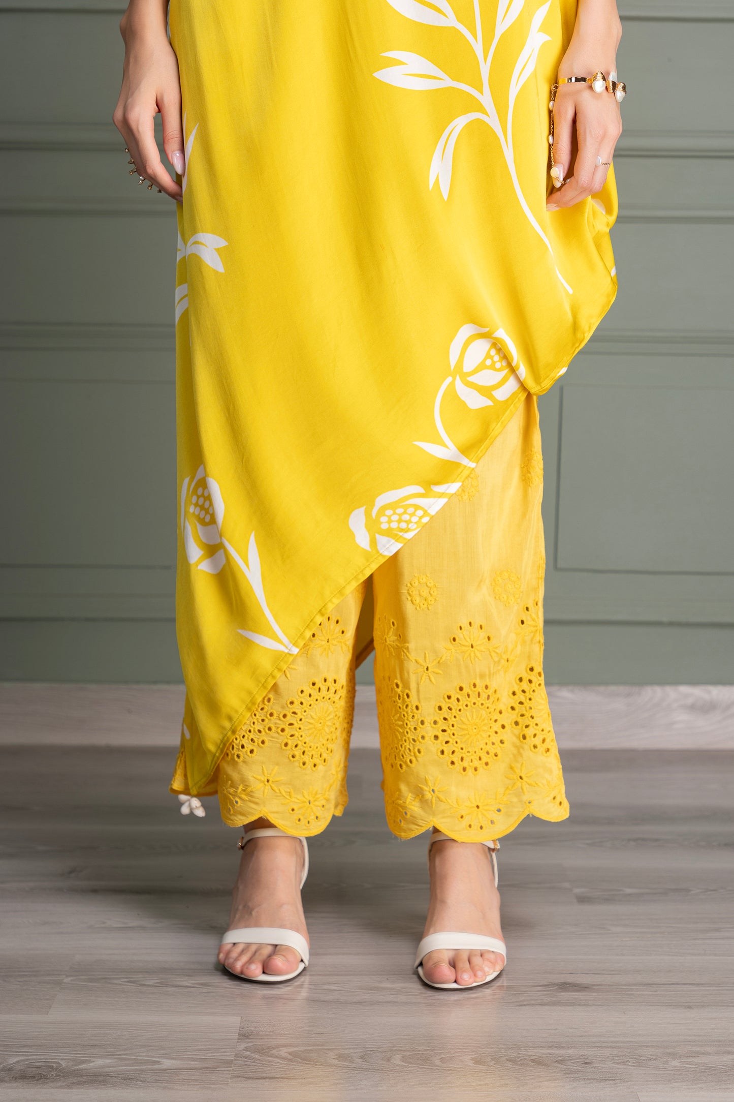 Yellow Drape Printed Indie-Fusion Set