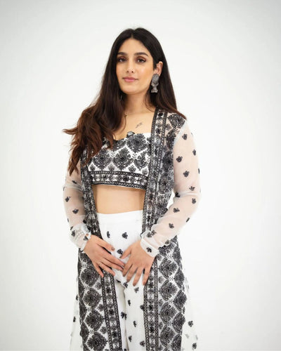 Off-WHITE AND BLACK EMBROIDERED INDO-WESTERN SET