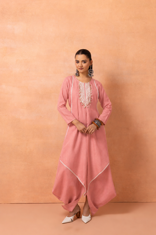 Pink Bohemian Long Jumpsuit Drape Dress