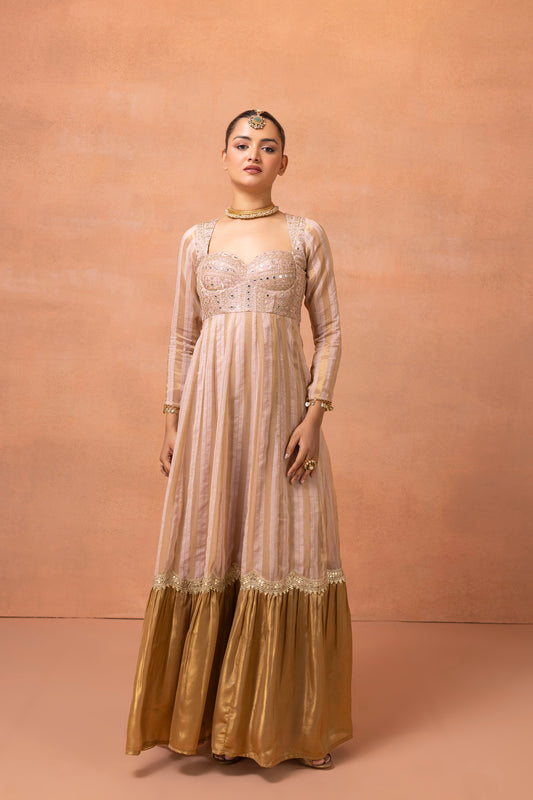 Blush Pink Gold Embroidered Anarkali Suit Set