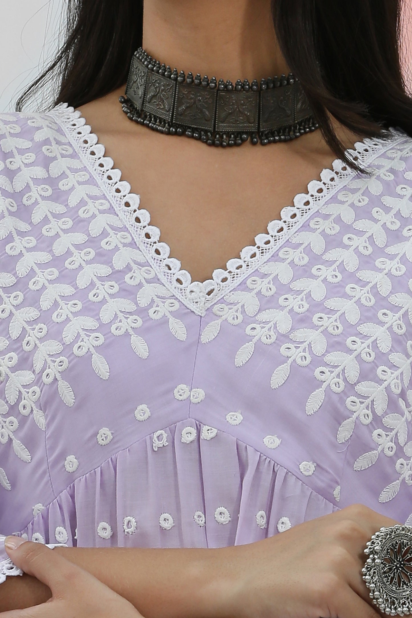 Lavender Embroidered Suit Set with Organza Dupatta