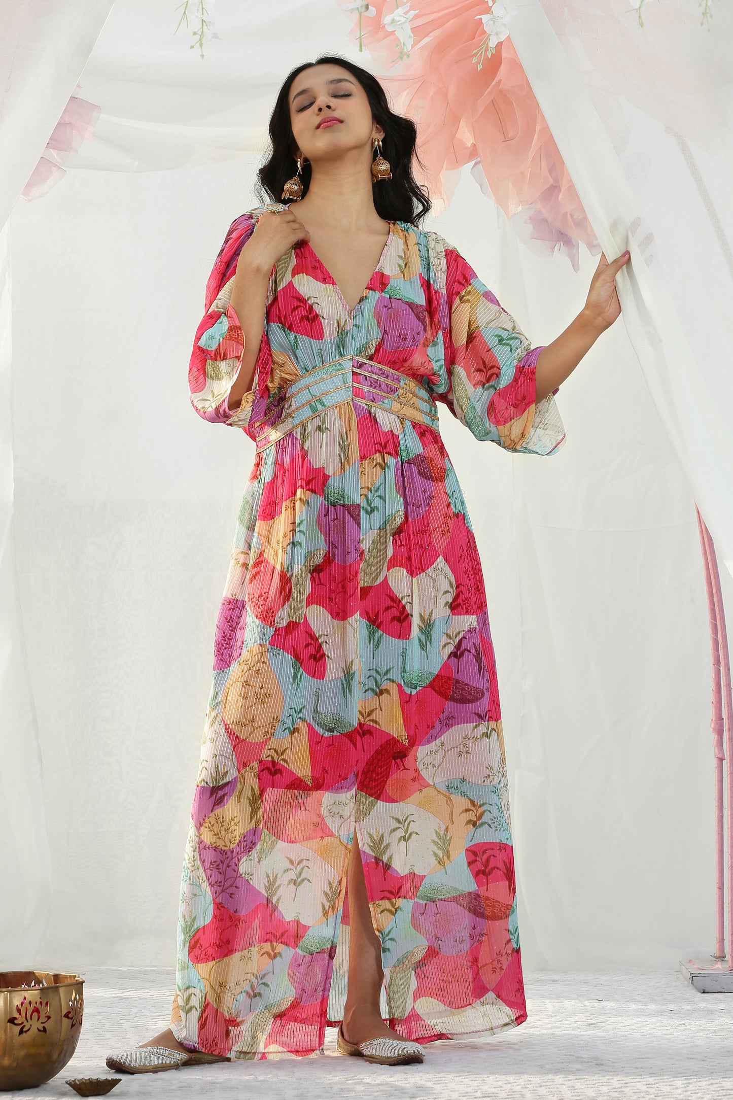 Color Blocked Kaftan Maxi Dress
