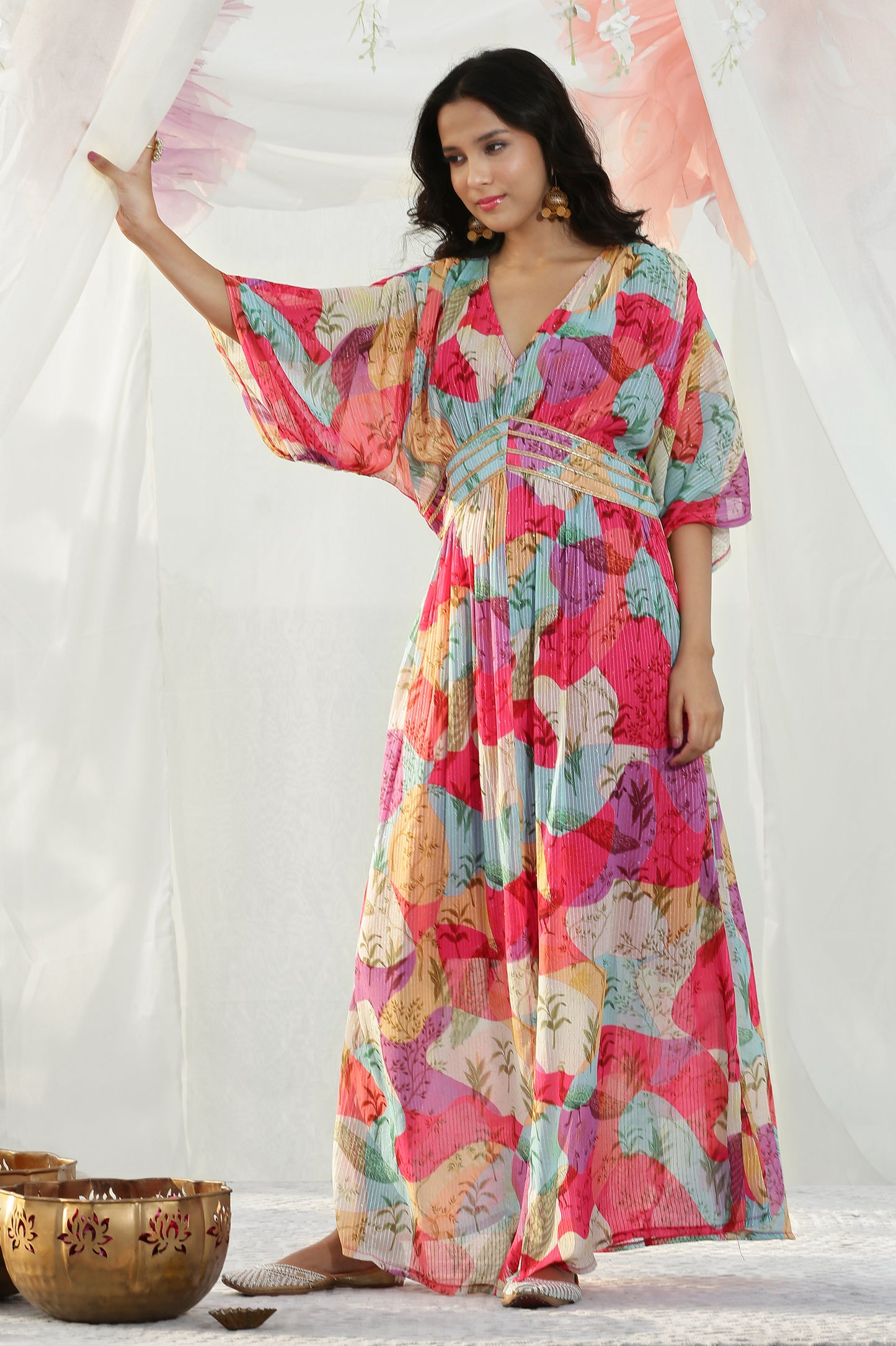 Color Blocked Kaftan Maxi Dress
