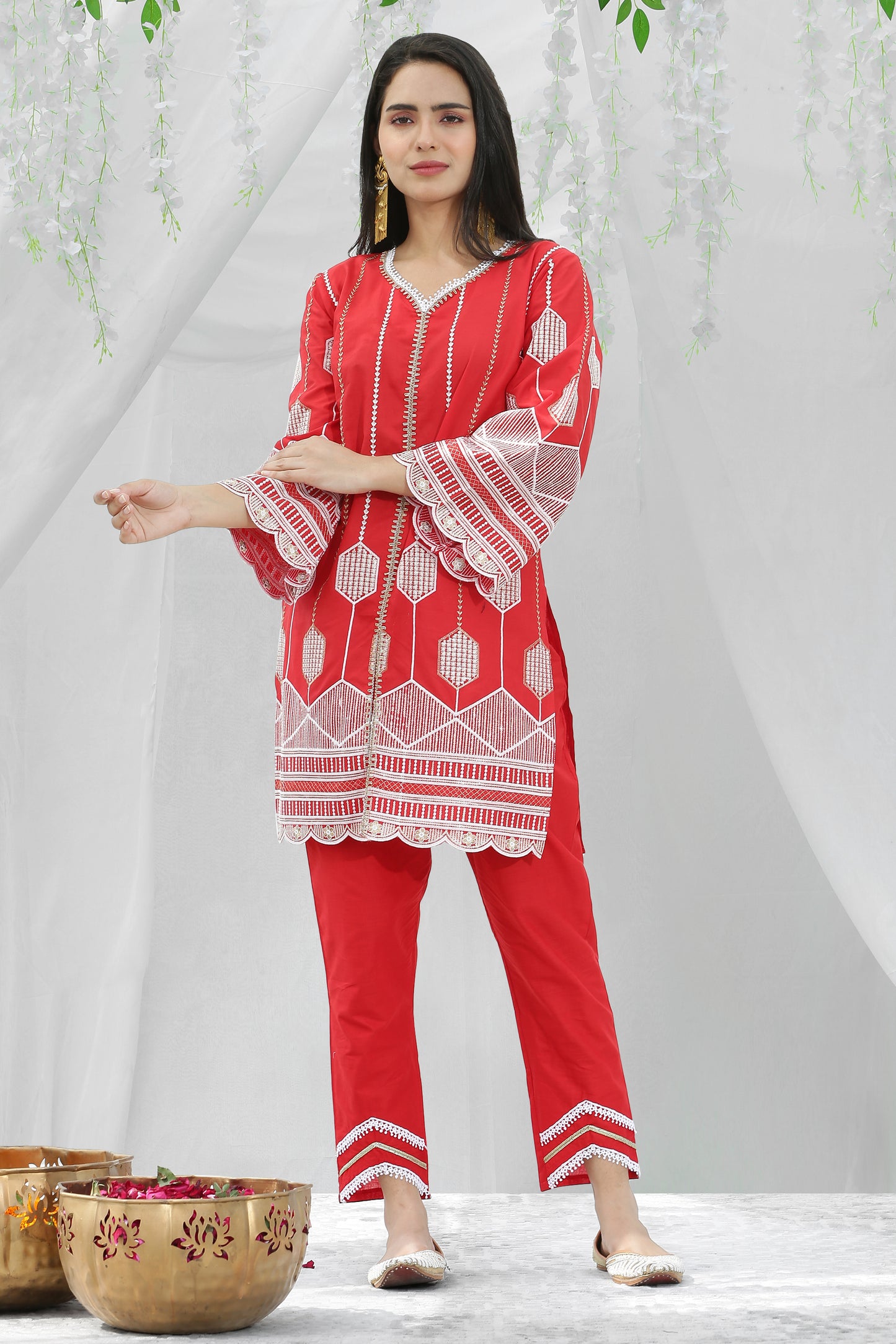Mulled cranberry Embroidered Kurta Set