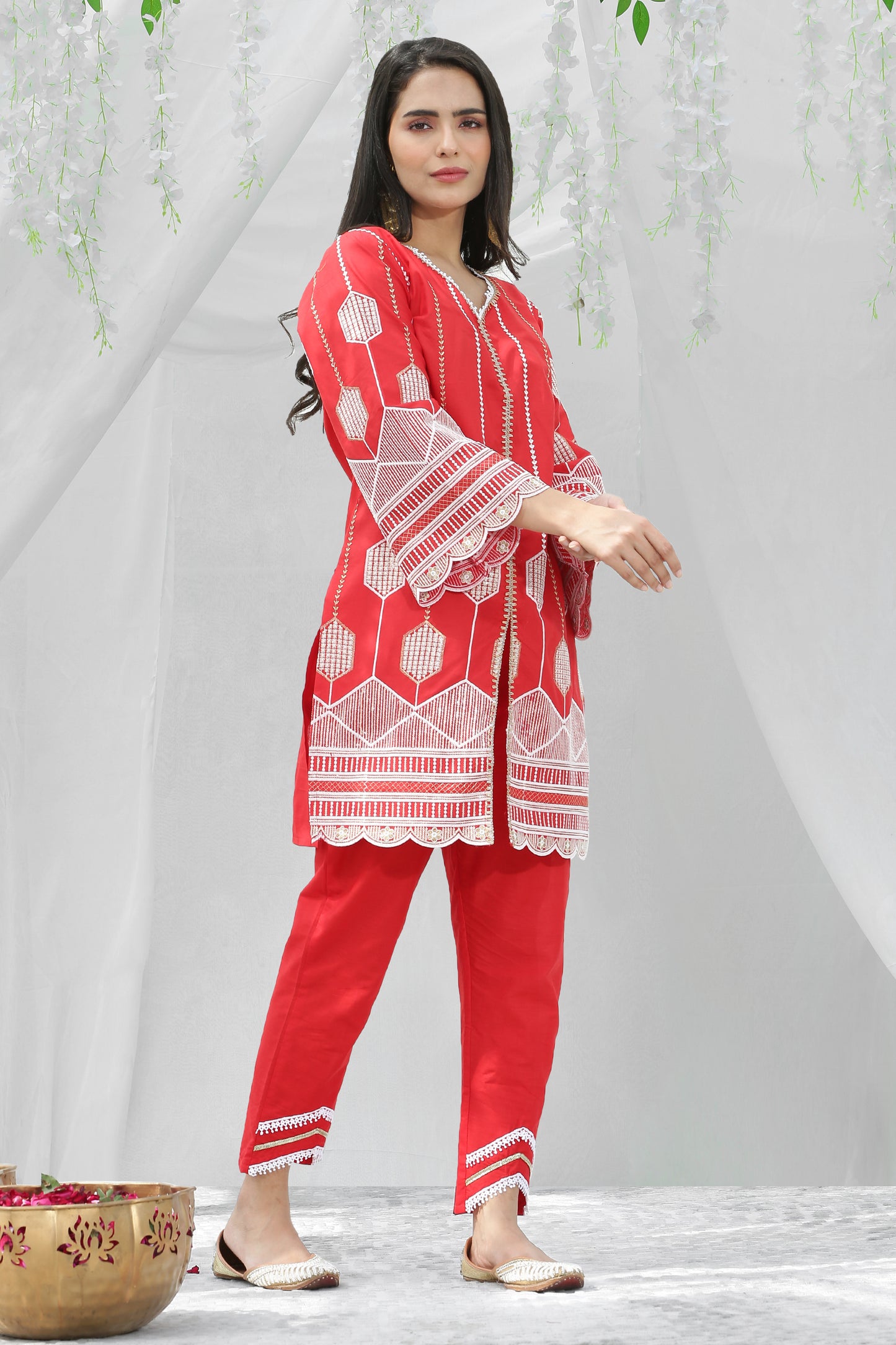 Mulled cranberry Embroidered Kurta Set
