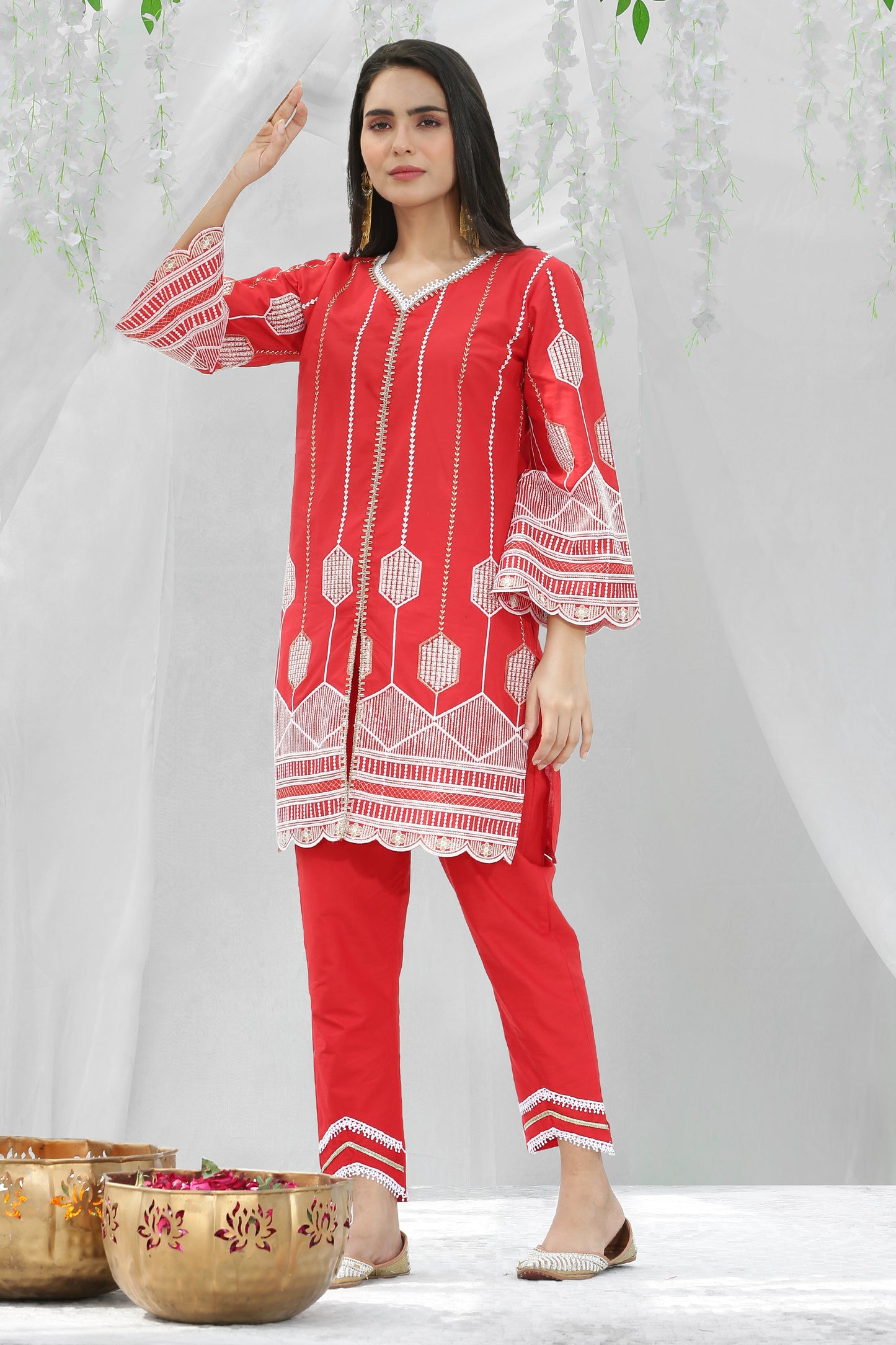 Mulled cranberry Embroidered Kurta Set