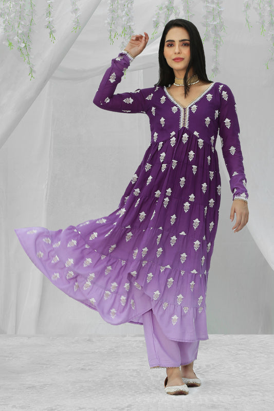 Purple Ombre Tiered Kurta Set