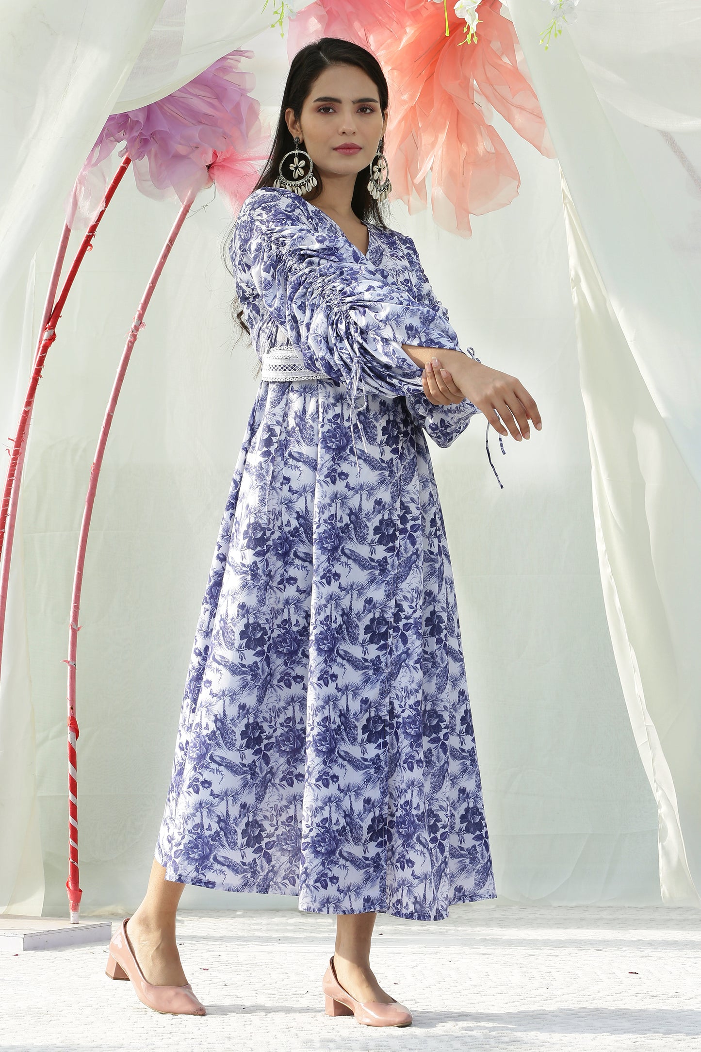 Peacock Floral Printed Midi Dress