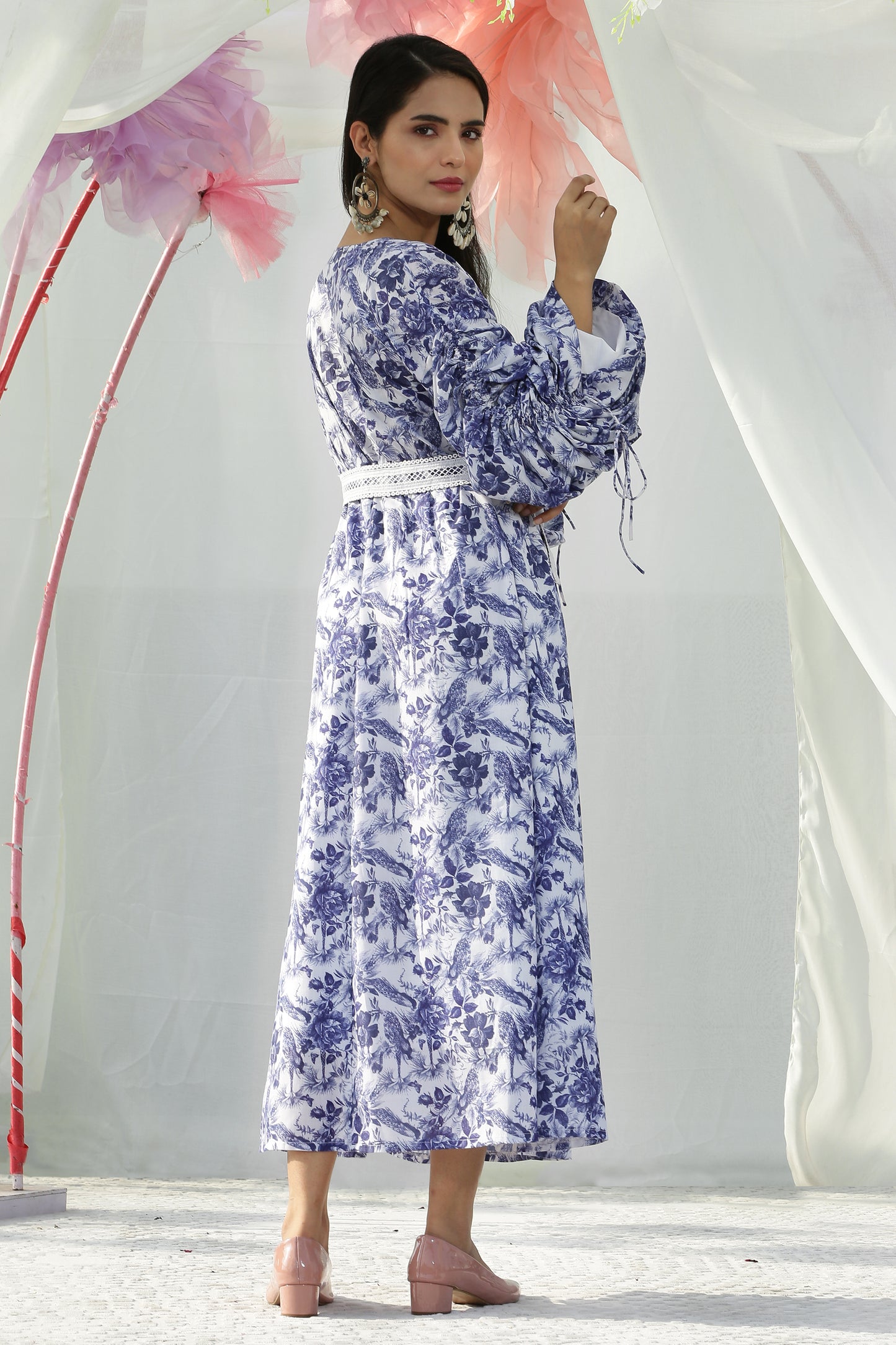 Peacock Floral Printed Midi Dress