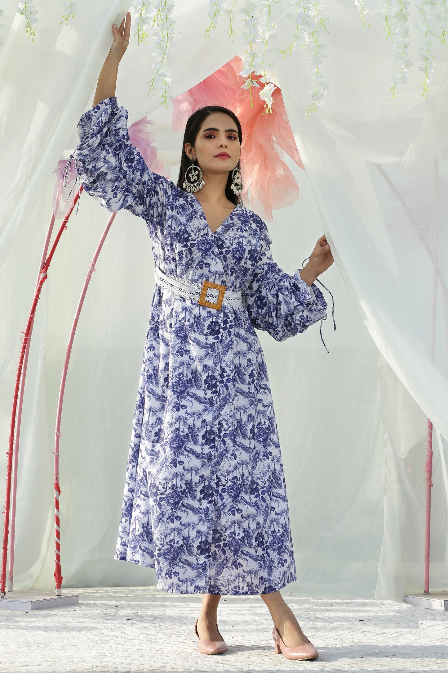 Peacock Floral Printed Midi Dress