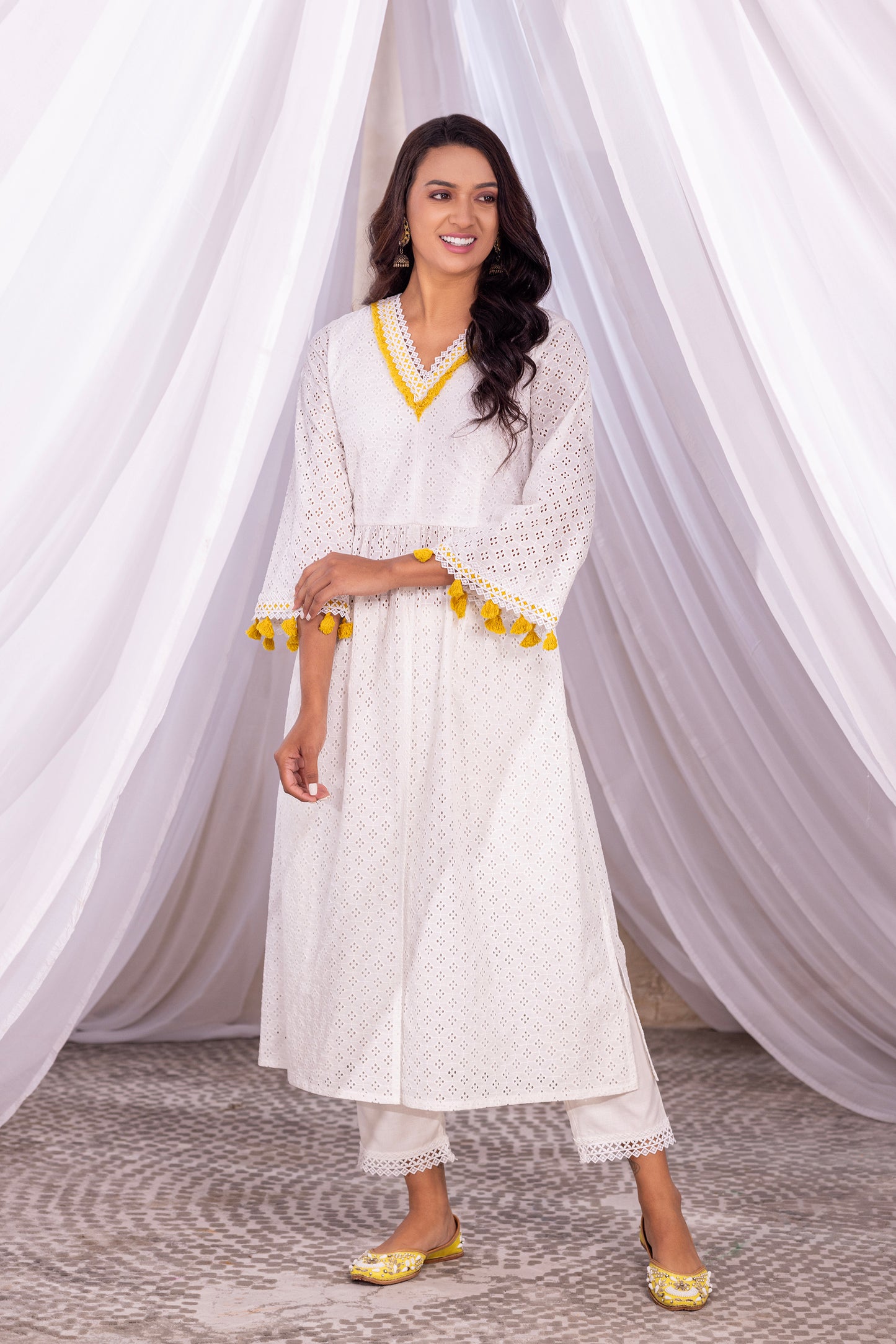 White Boho Kurta Set