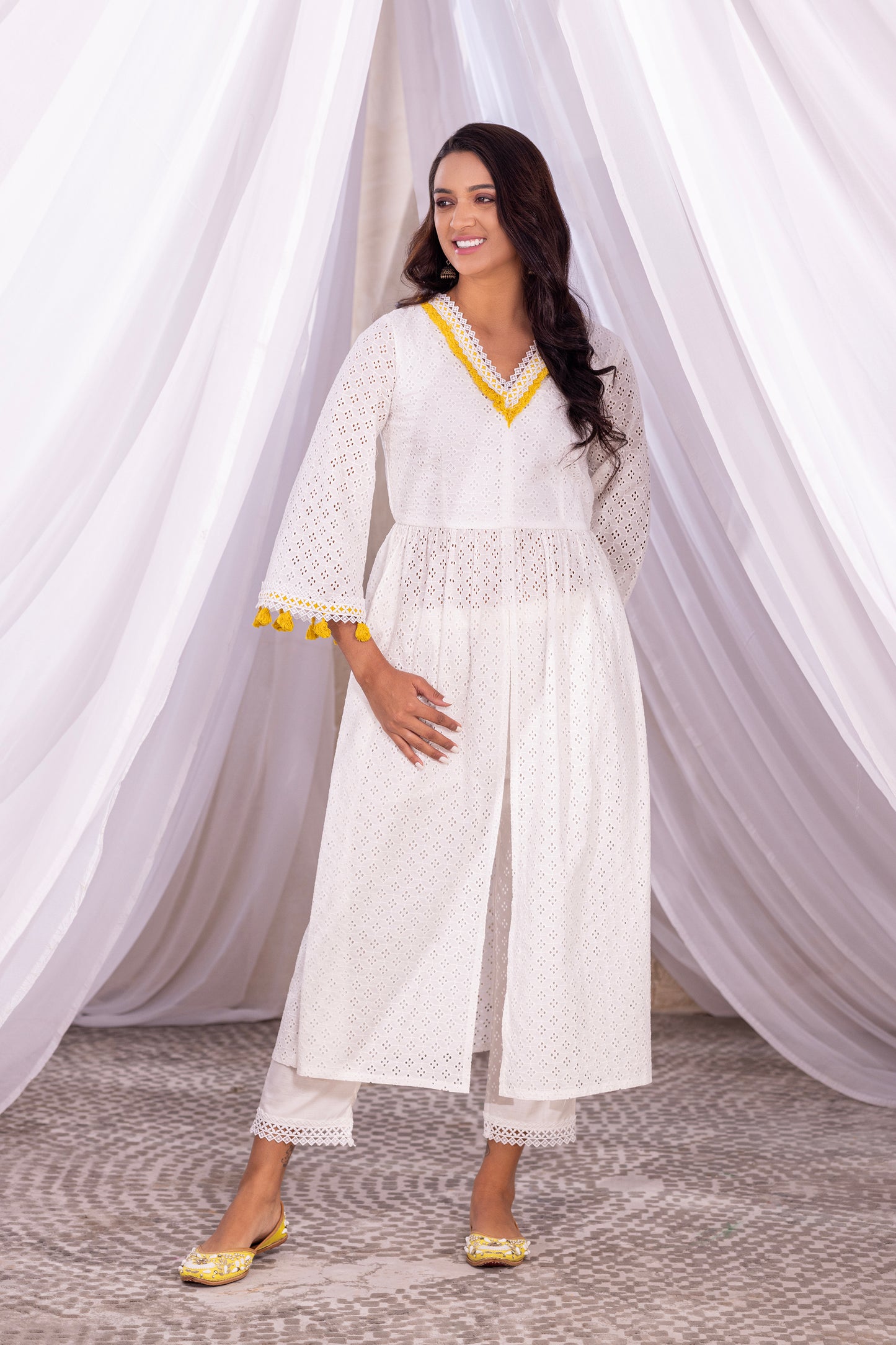 White Boho Kurta Set