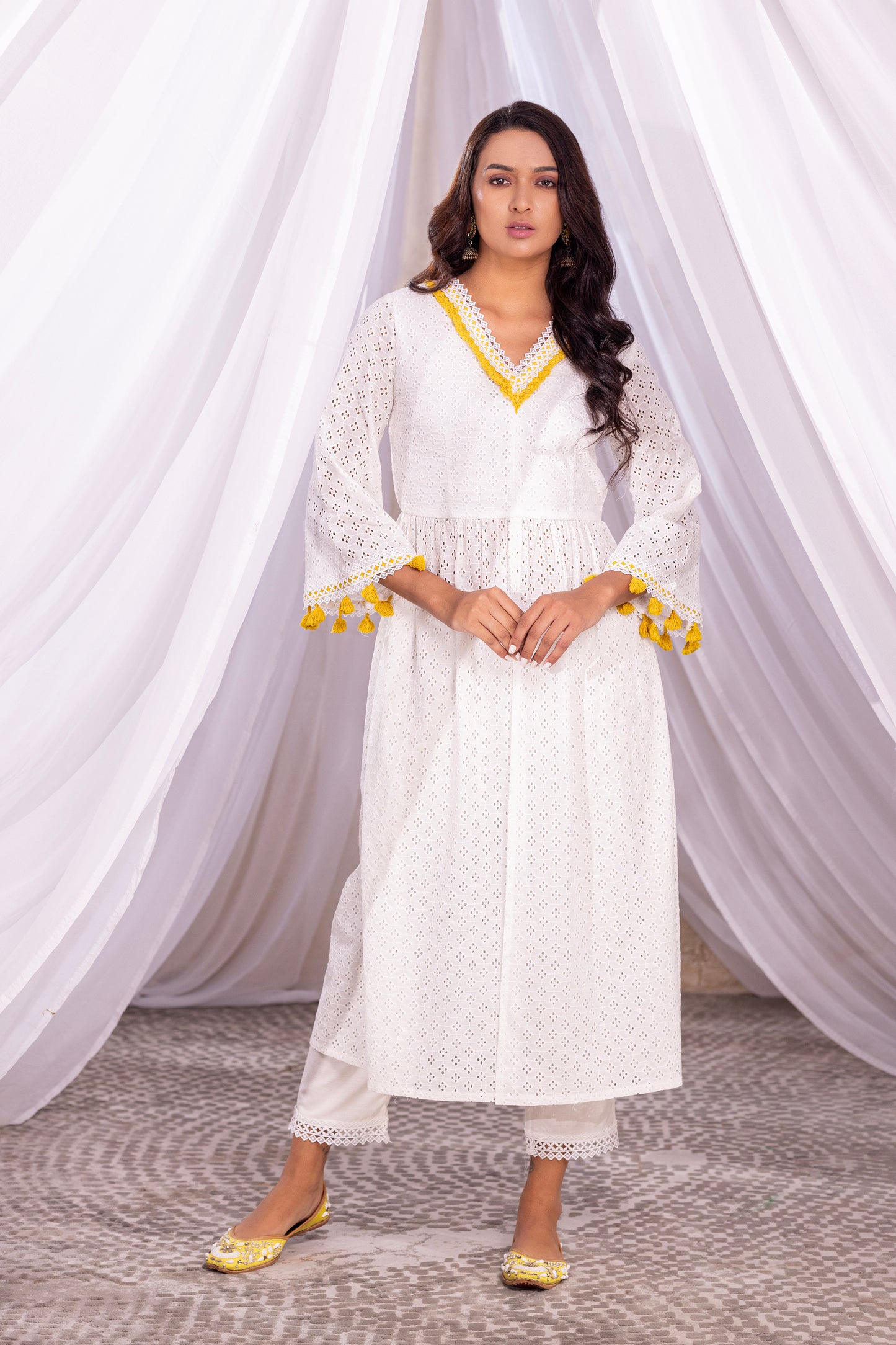 White Boho Kurta Set