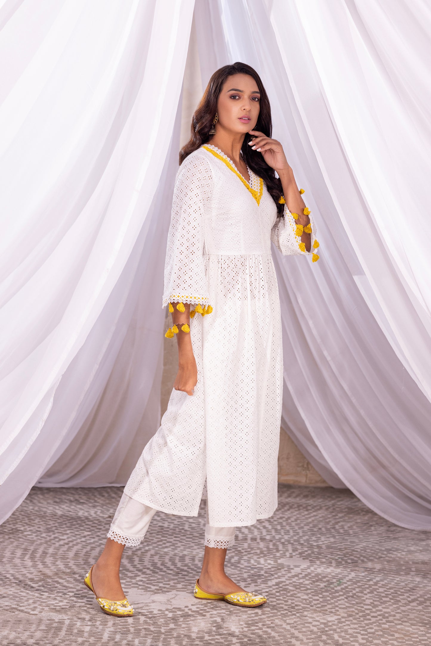 White Boho Kurta Set