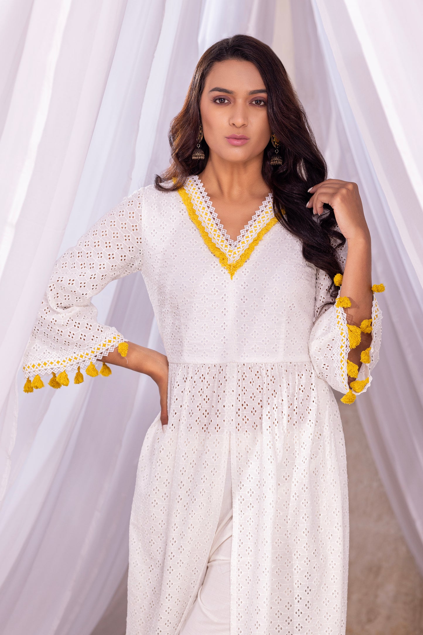 White Boho Kurta Set